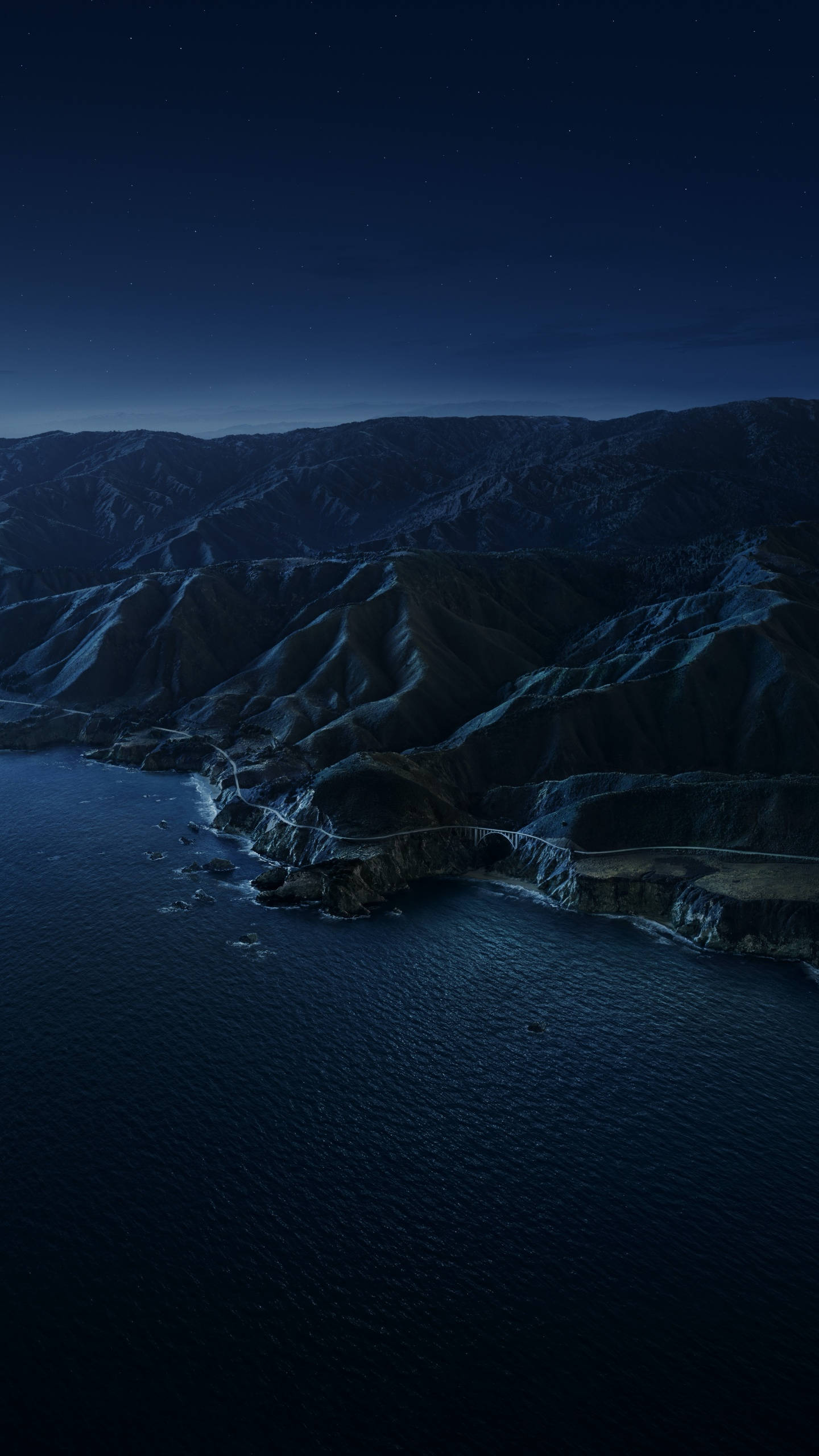 Night Mountain, starry night sky, rugged coastal mountain range, 2K Phone Wallpaper