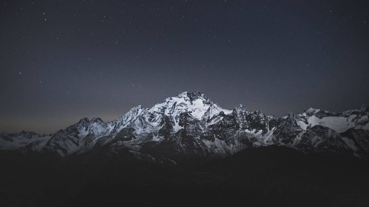 Night Mountain, snow-capped mountain peaks, star-filled night sky, HD Desktop Wallpaper