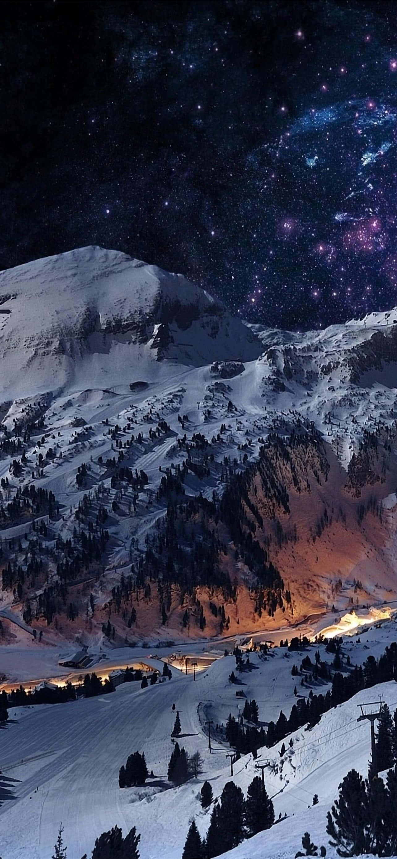 Starry Night, snowy mountain peak, vibrant starry night sky, 2K Phone Wallpaper