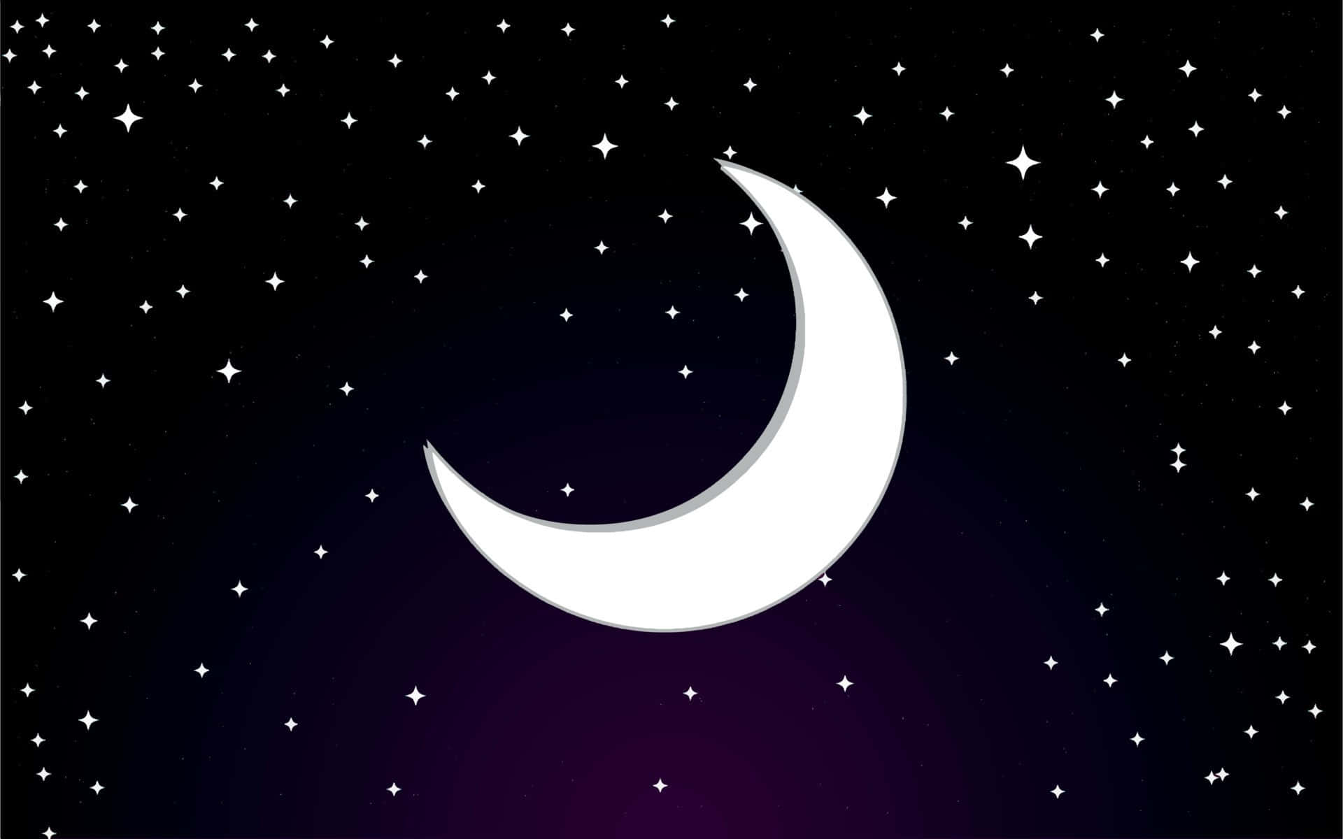 crescent moon, starry night sky, black, Full HD Desktop Wallpaper