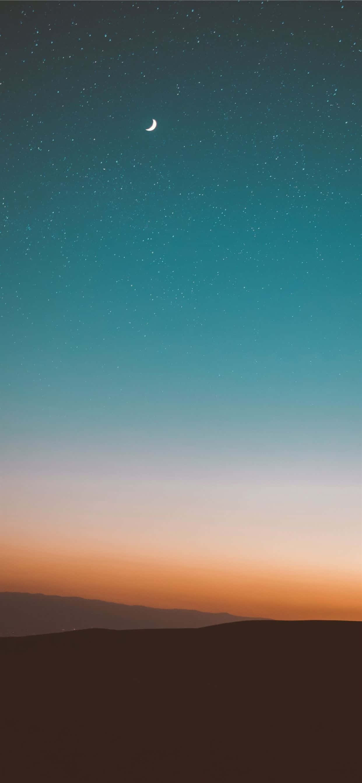 crescent moon, twilight desert, starry teal sky, 2K Phone Wallpaper