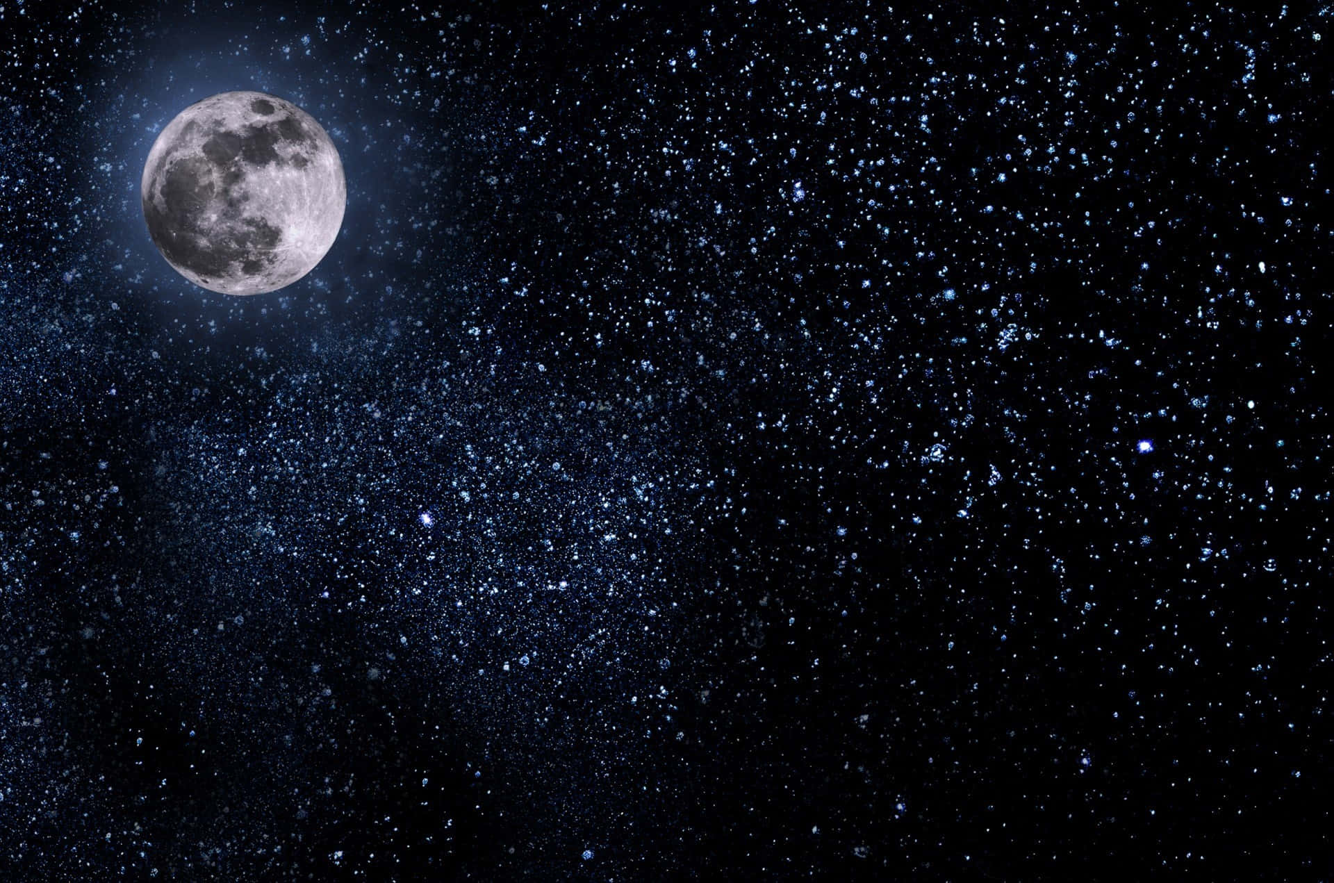 luminous full moon, deep blue starfield, vast cosmic night sky, Full HD Desktop Wallpaper