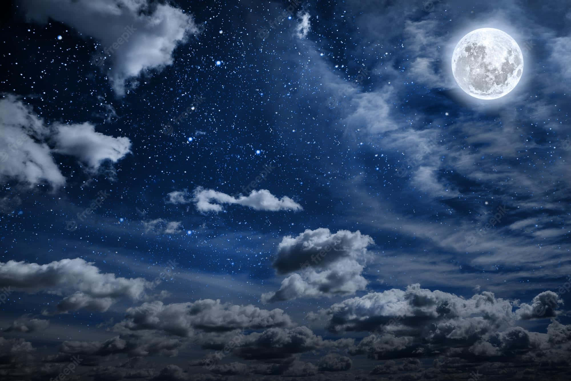 Hefty Cloud Starr Night Sky Moon, full moon, wispy clouds, Full HD Desktop Wallpaper