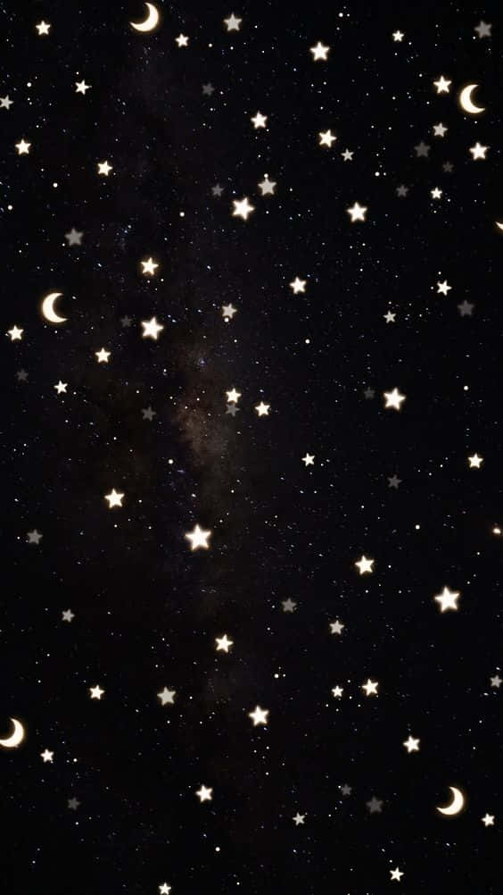 starry night sky, crescent moons, glowing stars, SD Phone Wallpaper