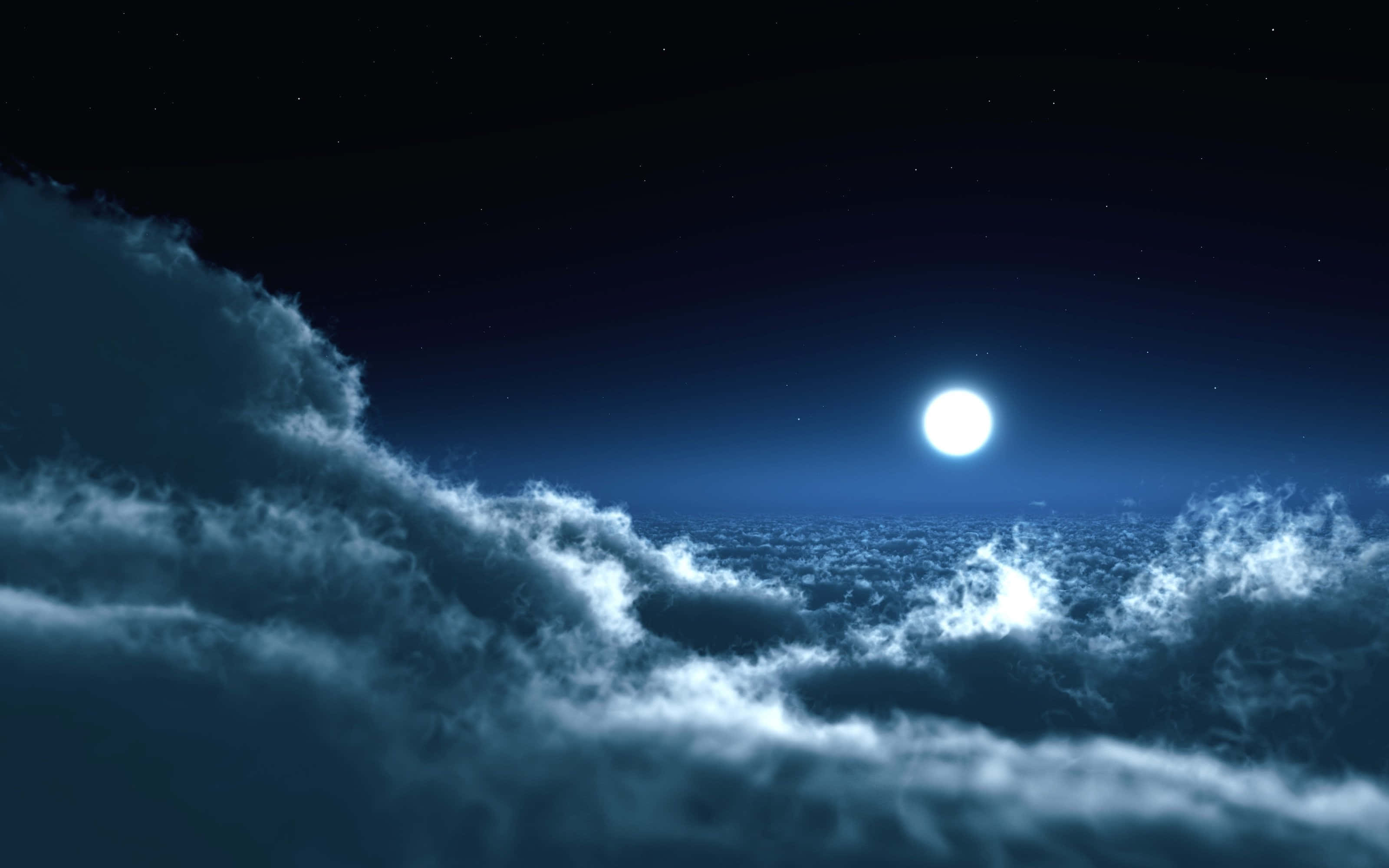 full moon, swirling clouds, dark ocean, 2K Desktop Wallpaper