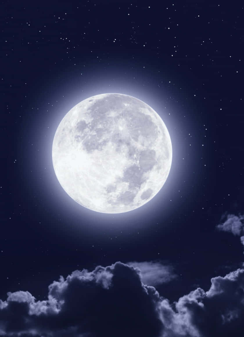 full moon, starry night sky, soft clouds, SD Phone Wallpaper