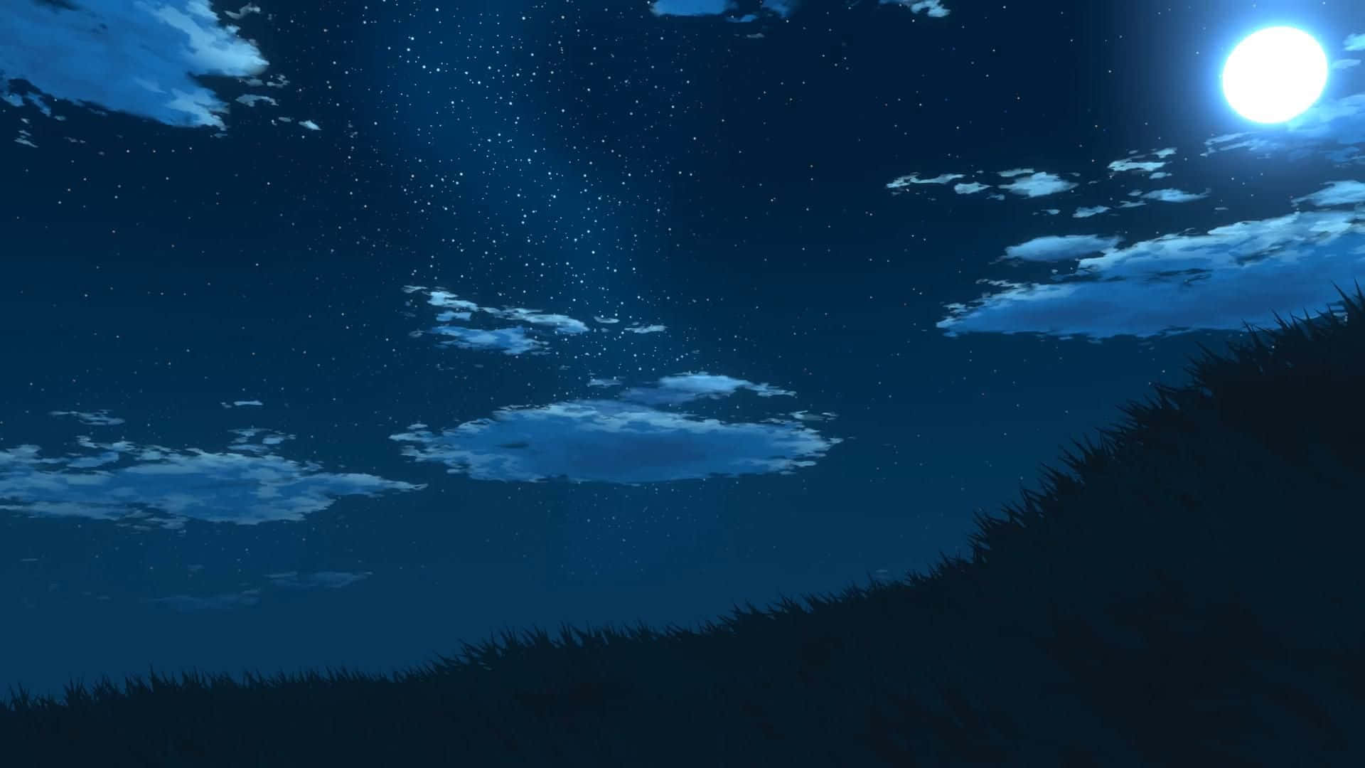 night sky, stars, bright moon, Full HD Desktop Wallpaper