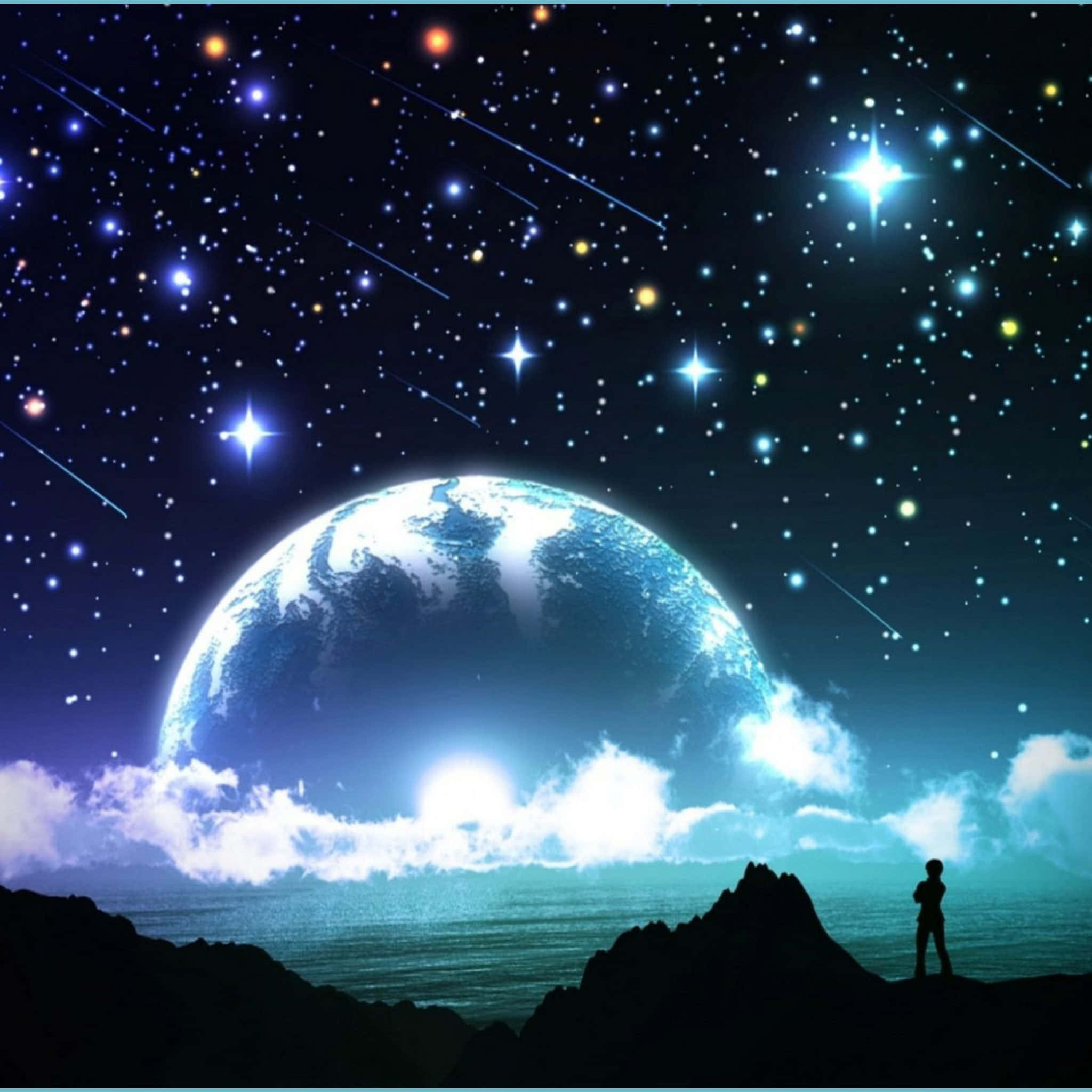 Starry Transparent Night Sky Moon, glowing blue planet, starry night sky, Full HD Desktop Wallpaper