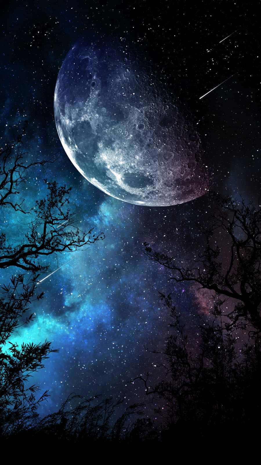 spooky and starry night sky moon, massive moon, starry night sky, HD Phone Wallpaper