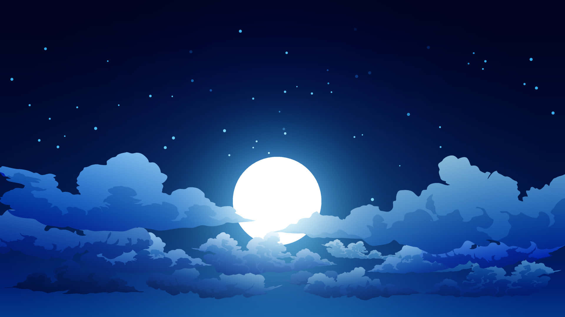full moon, soft blue clouds, starry night sky, Full HD Desktop Wallpaper