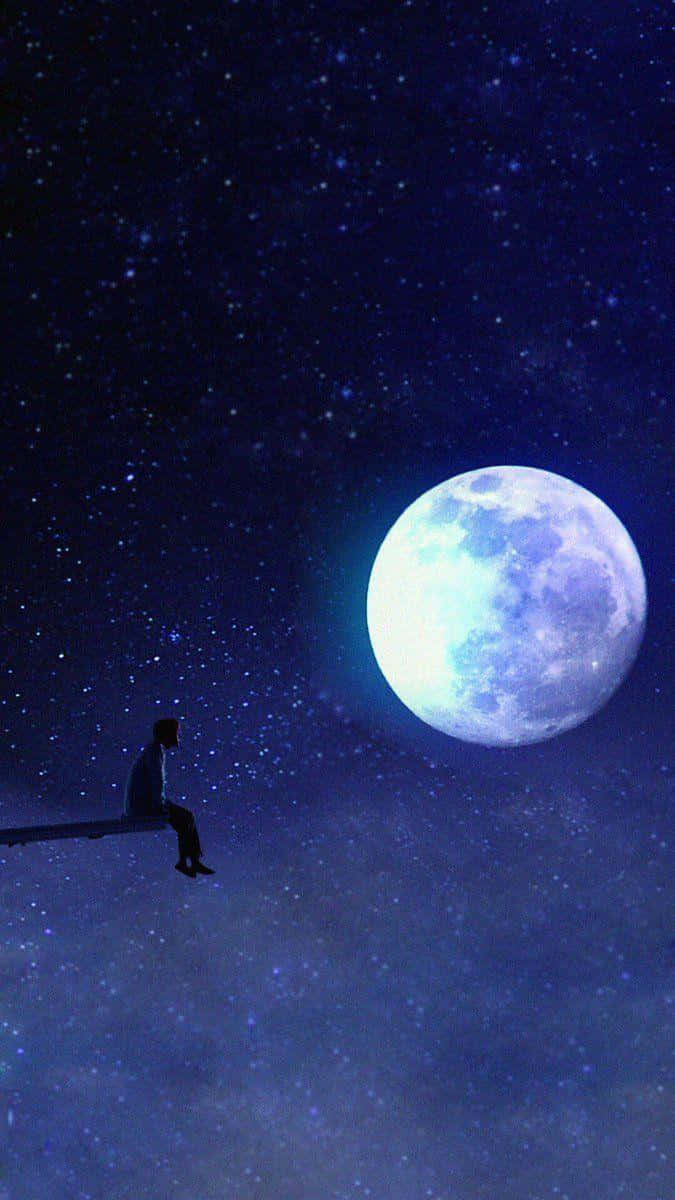 Serendipitous Illuminated Moon, glowing moon, starry night sky, SD Phone Wallpaper