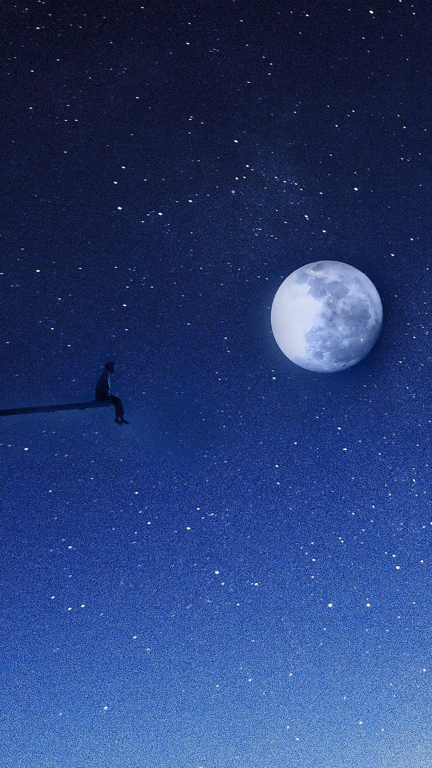 Serendipitous Man On Edge, massive moon, starry night sky, HD Phone Wallpaper