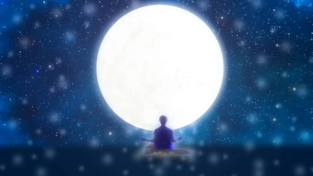 Serendipitous Moon Meditation, colossal glowing moon, starry night sky, SD Desktop Wallpaper