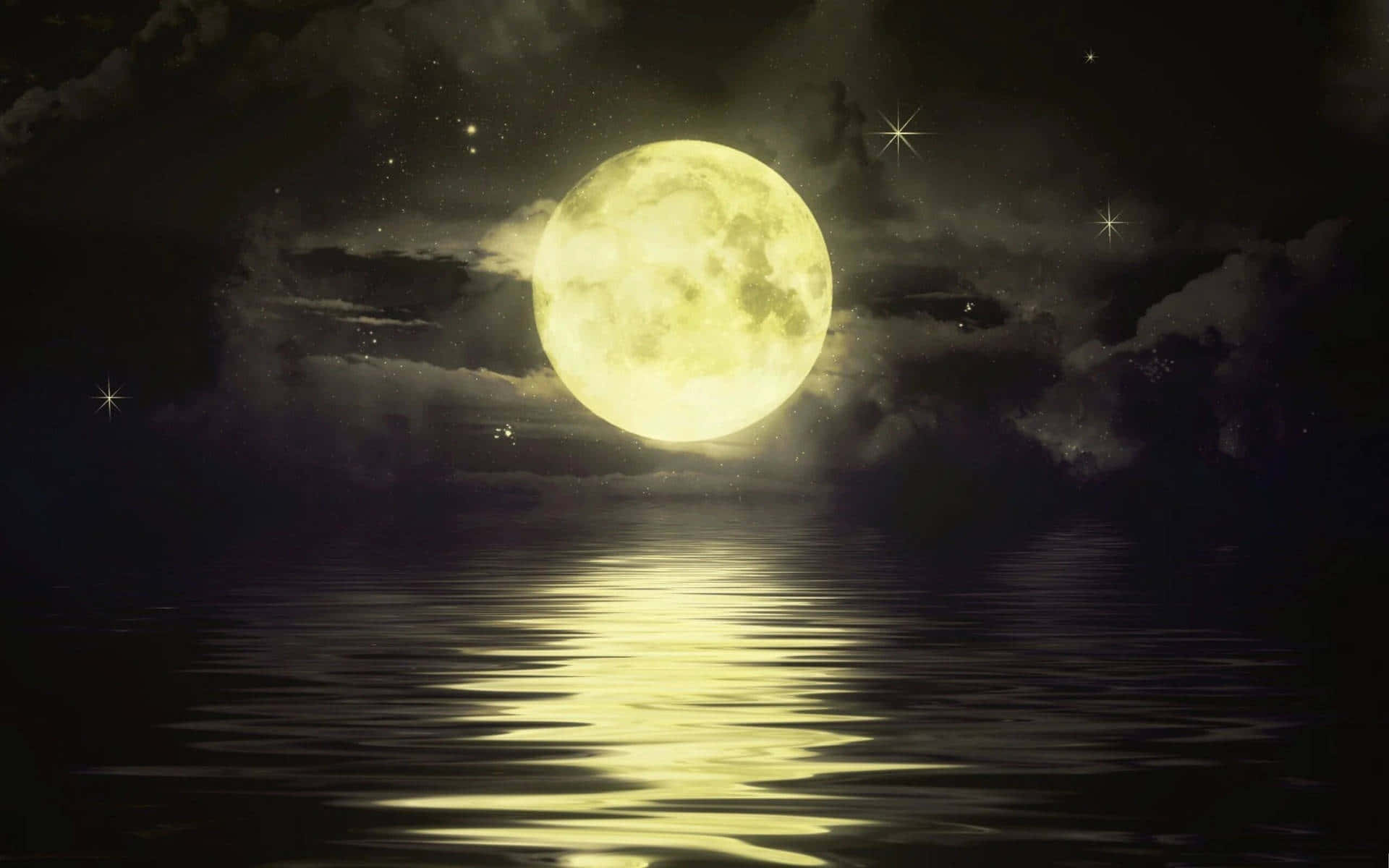 Hazy Yellow Night Sky Moon, full moon, golden glow, Full HD Desktop Wallpaper