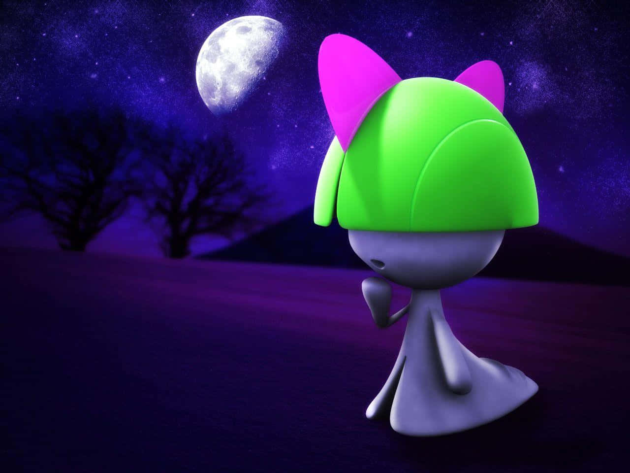 3D Ralts, purple night sky, crescent moon, HD Desktop Wallpaper