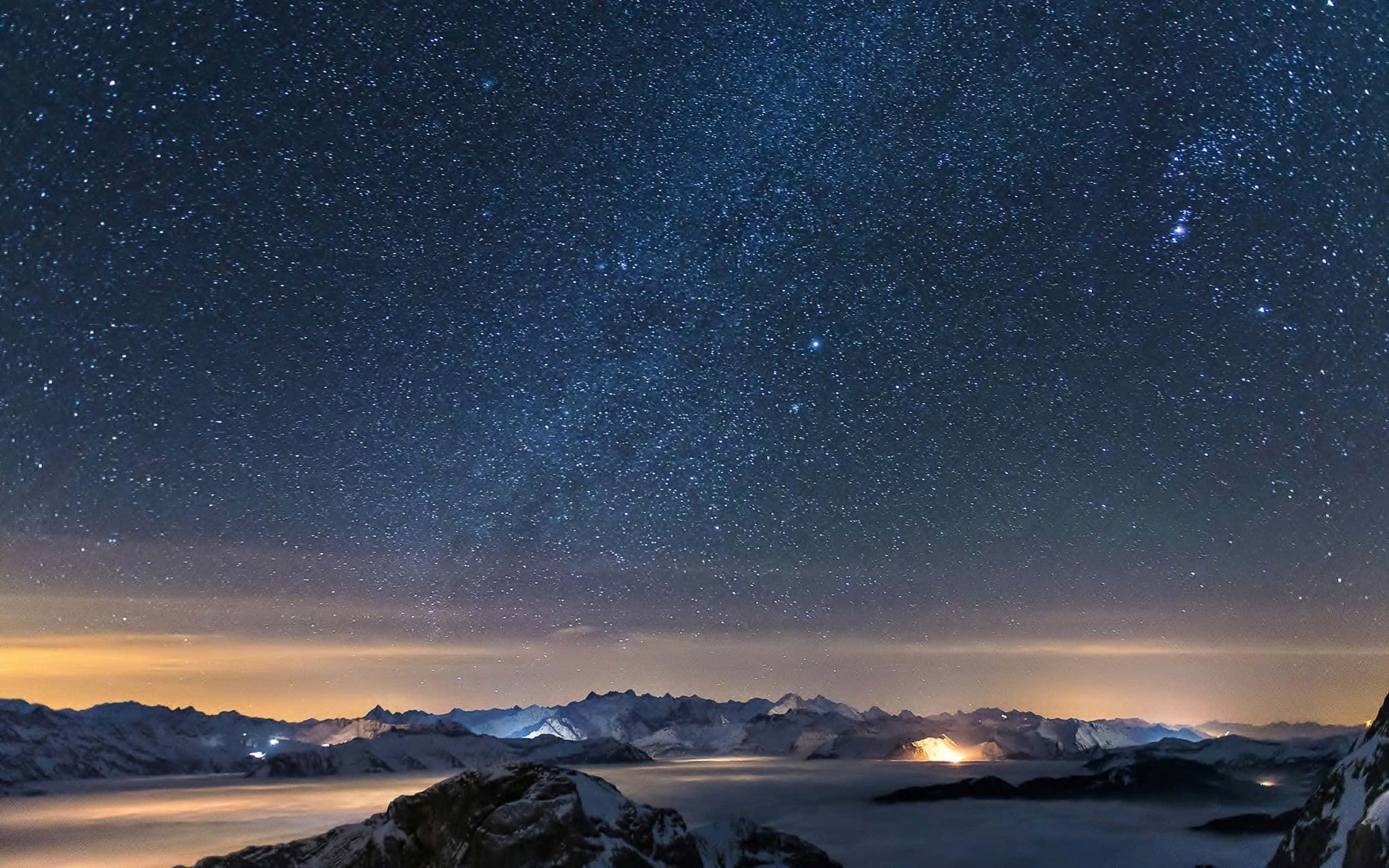 Stars Above The Snowy Alps, 4K Ultra HD Landscape, snowcapped mountains, 2K Desktop Wallpaper