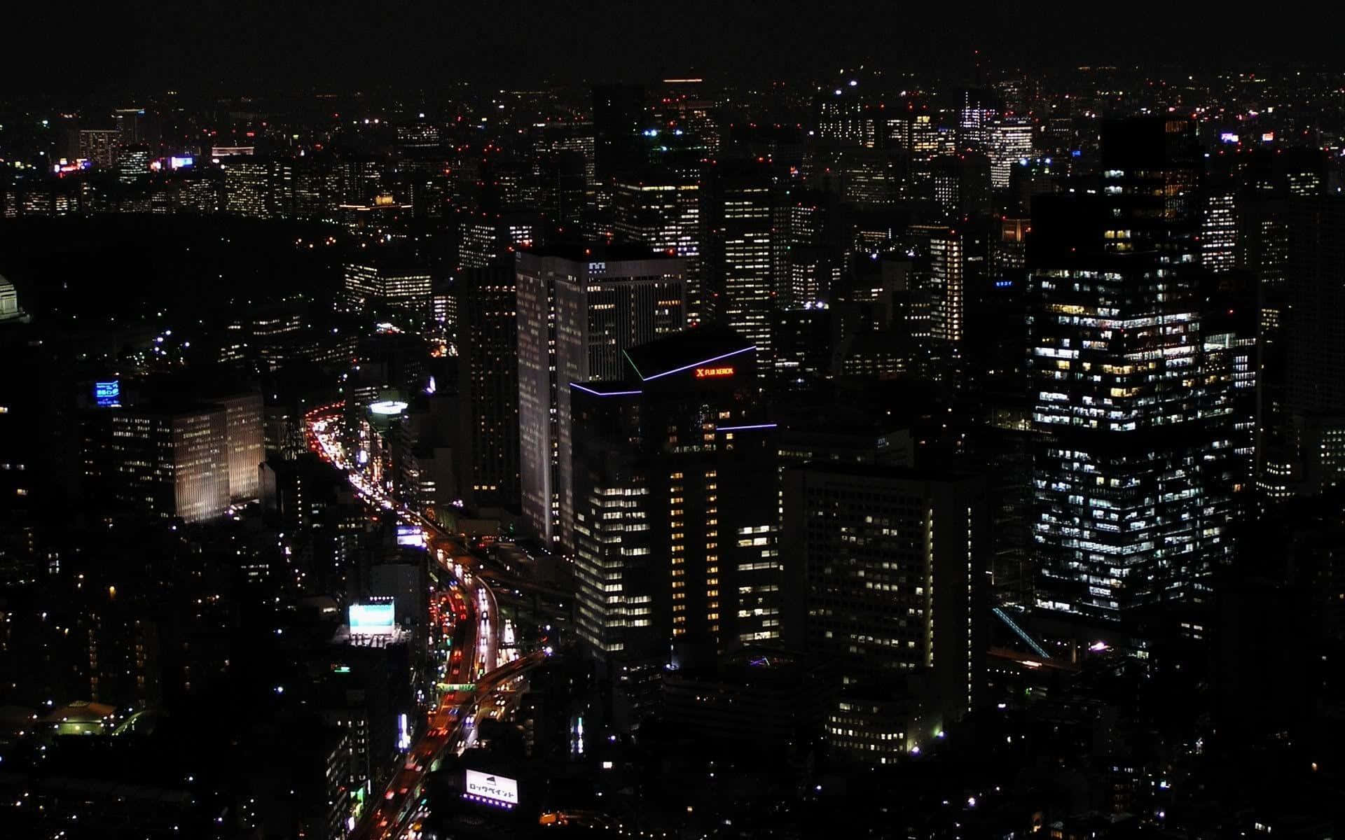 cityscape, night, glowing skyscrapers, Full HD Desktop Wallpaper