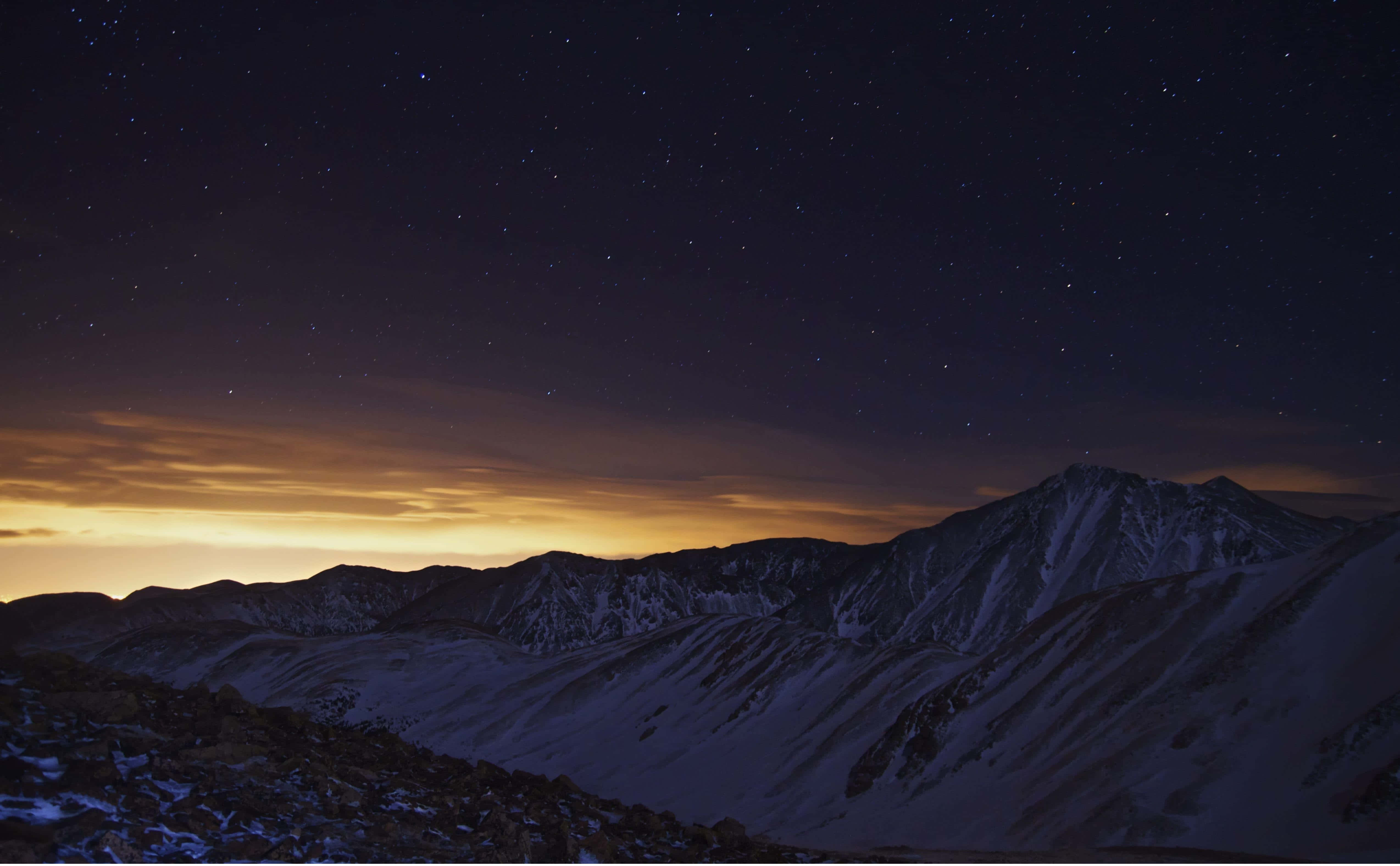 Starry Night, snowy mountains, starry night sky, 4K Desktop Wallpaper