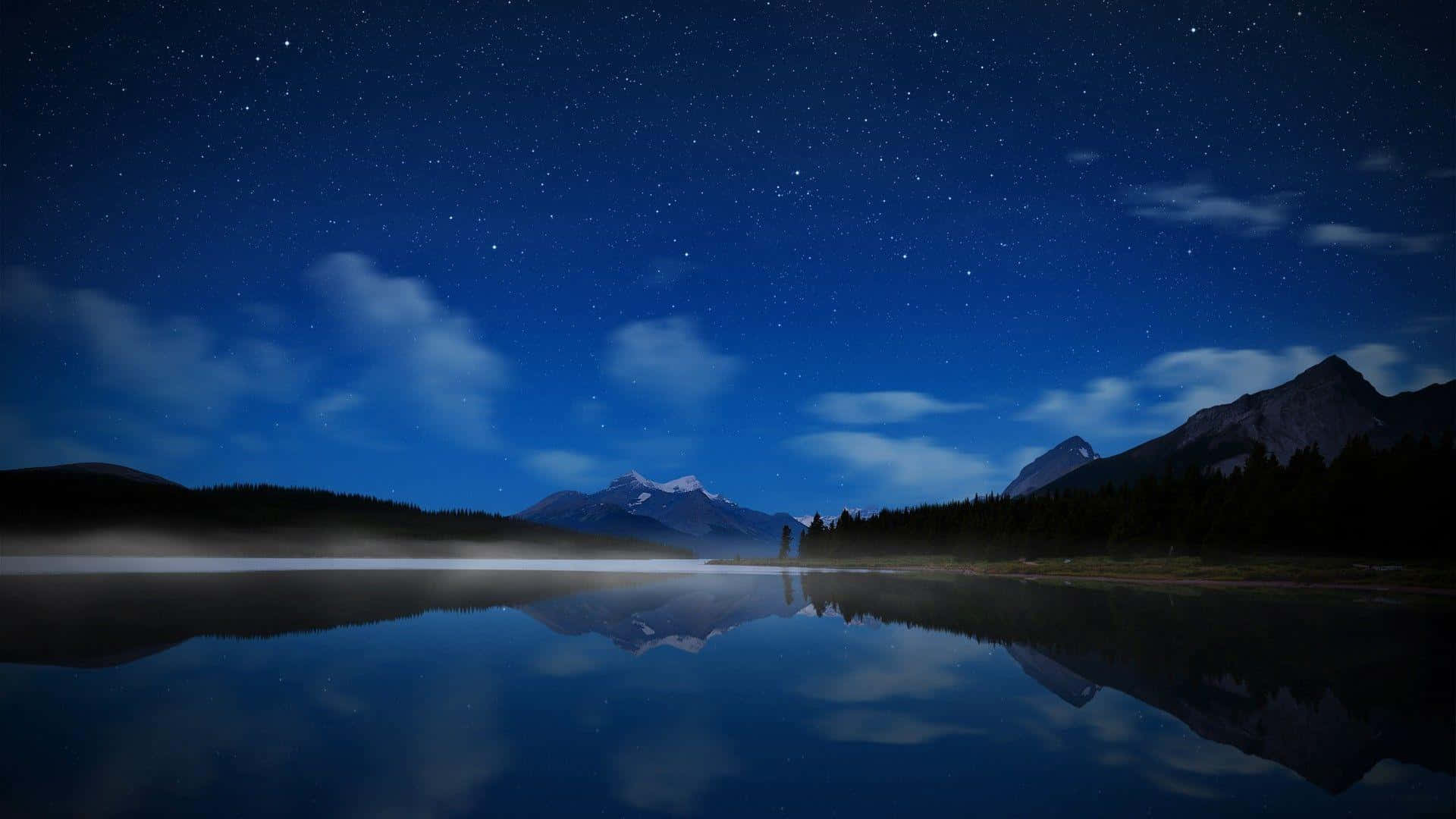 Starry Night, mountain lake, calm lake, Full HD Desktop Wallpaper