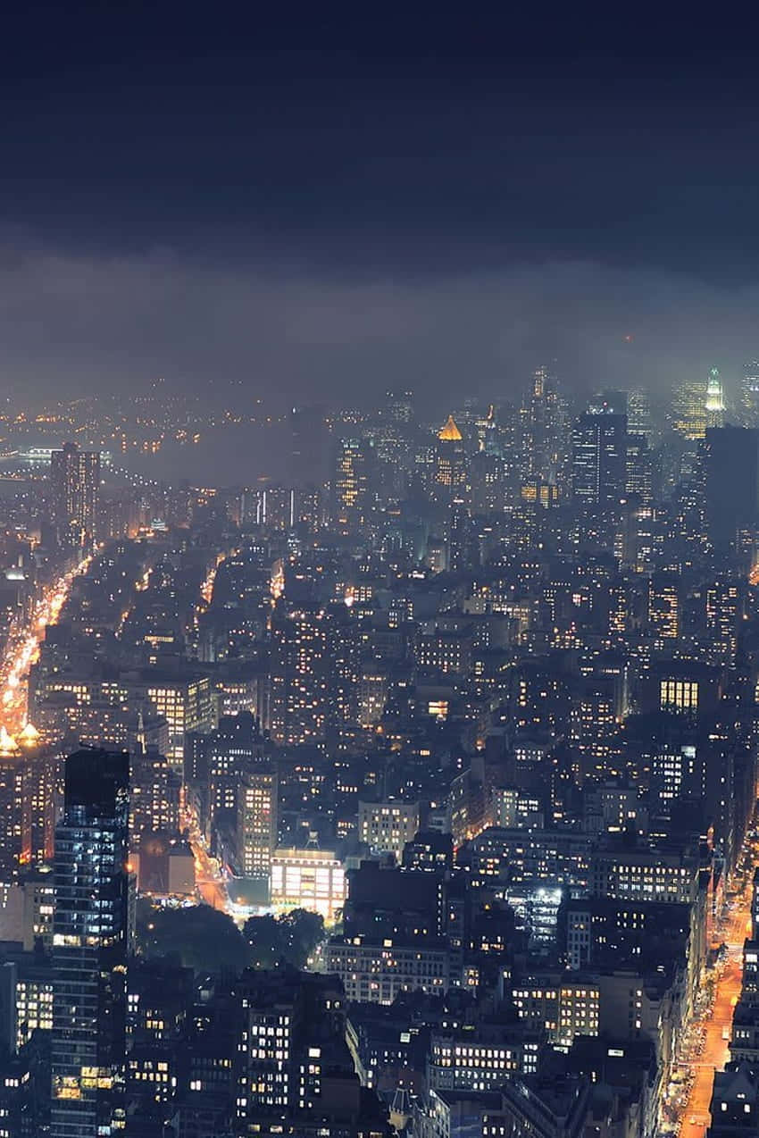 city, night, aerial view, SD Phone Wallpaper