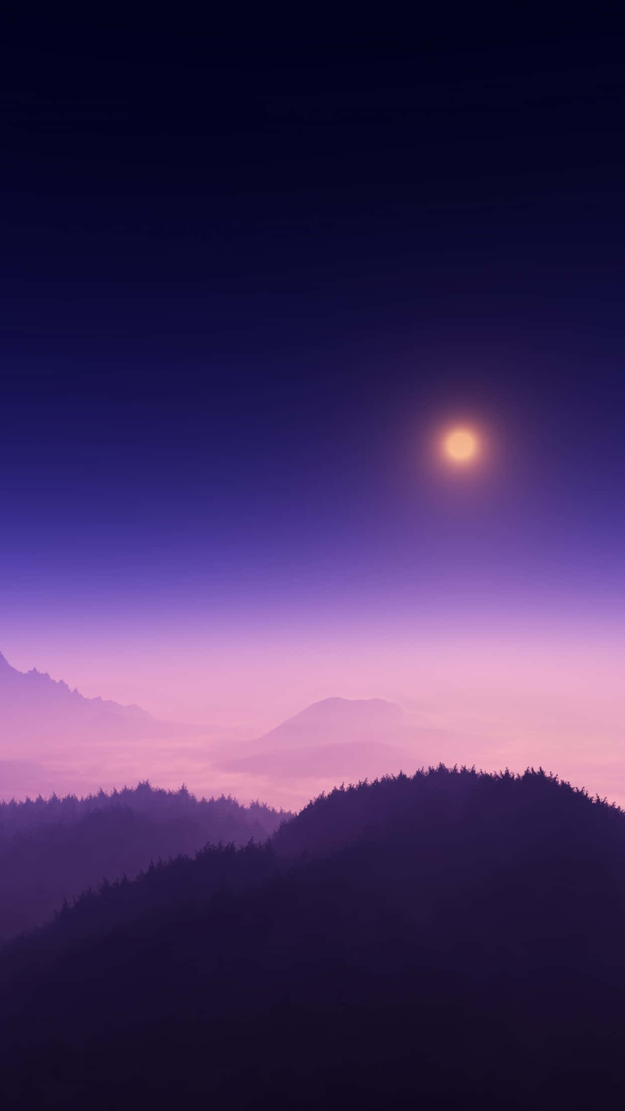 Mystical Moonlit Mountains, glowing moon, misty purple mountains, Full HD Phone Wallpaper
