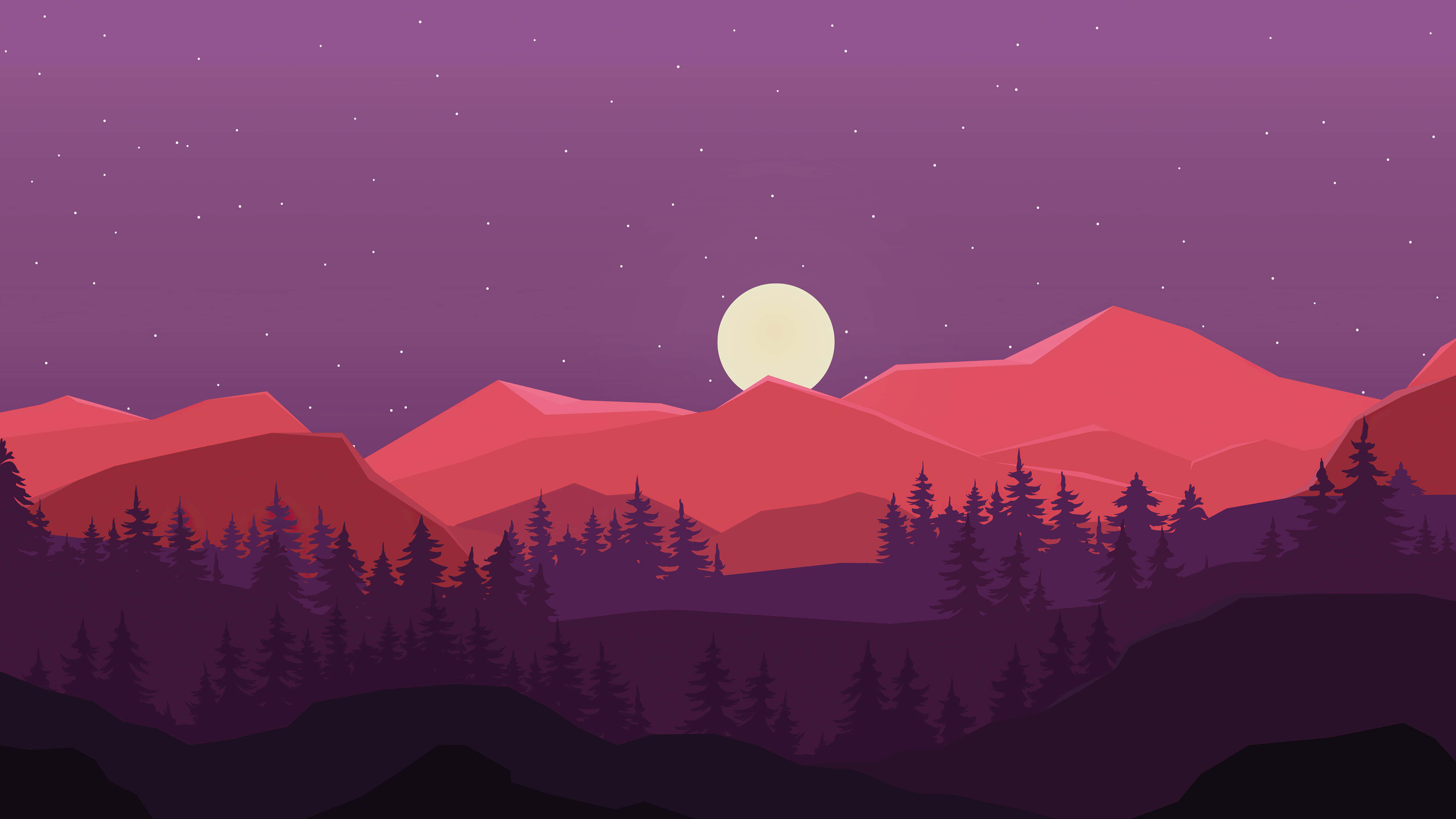 moonlit mountain landscape, purple mountains, red mountains, 5K Desktop Wallpaper