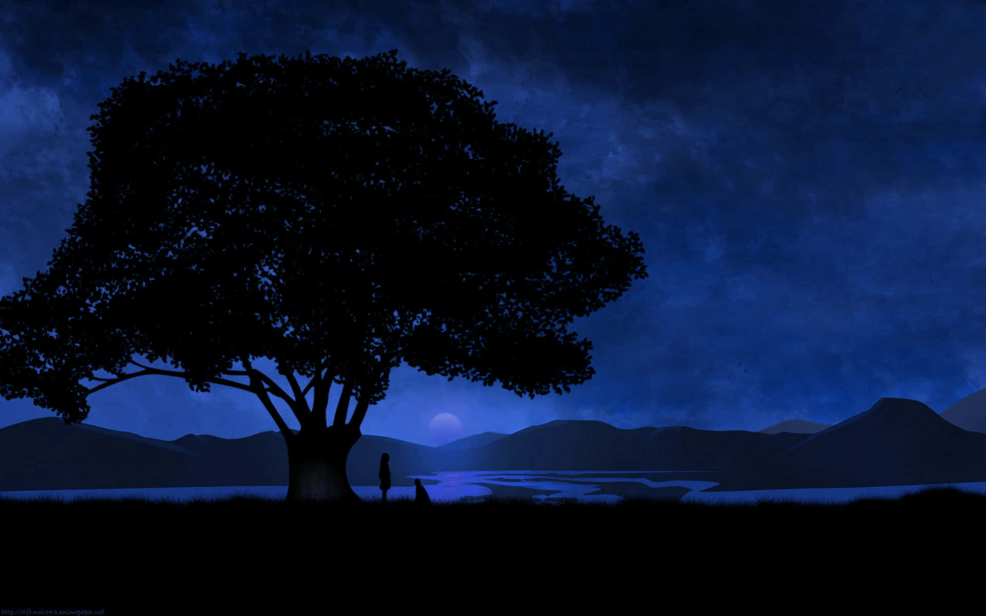 starry sky, tranquil nightfall, moonlit lake, Full HD Desktop Wallpaper