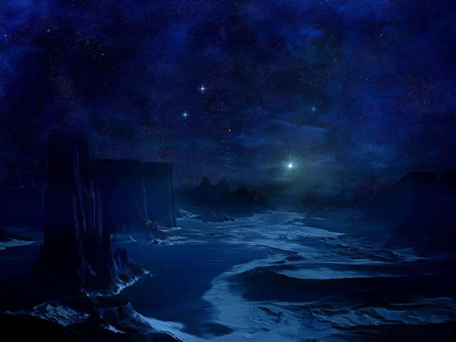 Starry Night, river canyon, frozen river, HD Desktop Wallpaper