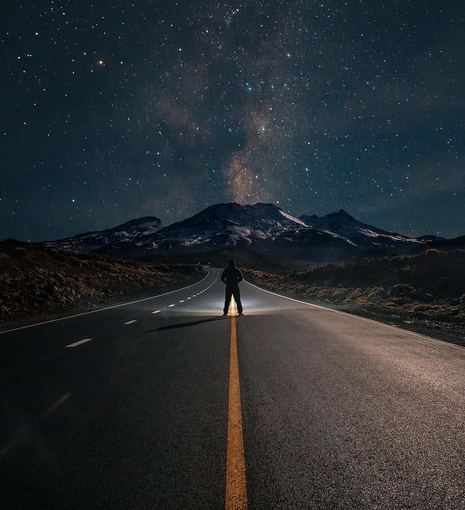 Starry Night Road Journey, starry night sky, winding road, SD Phone Wallpaper