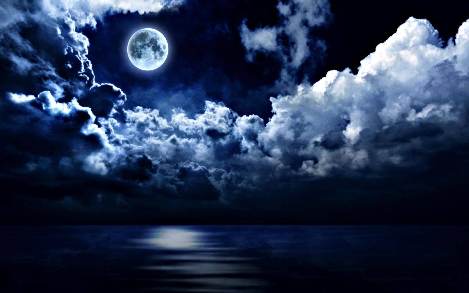full moon, storm clouds, silvery glow, Full HD Desktop Wallpaper