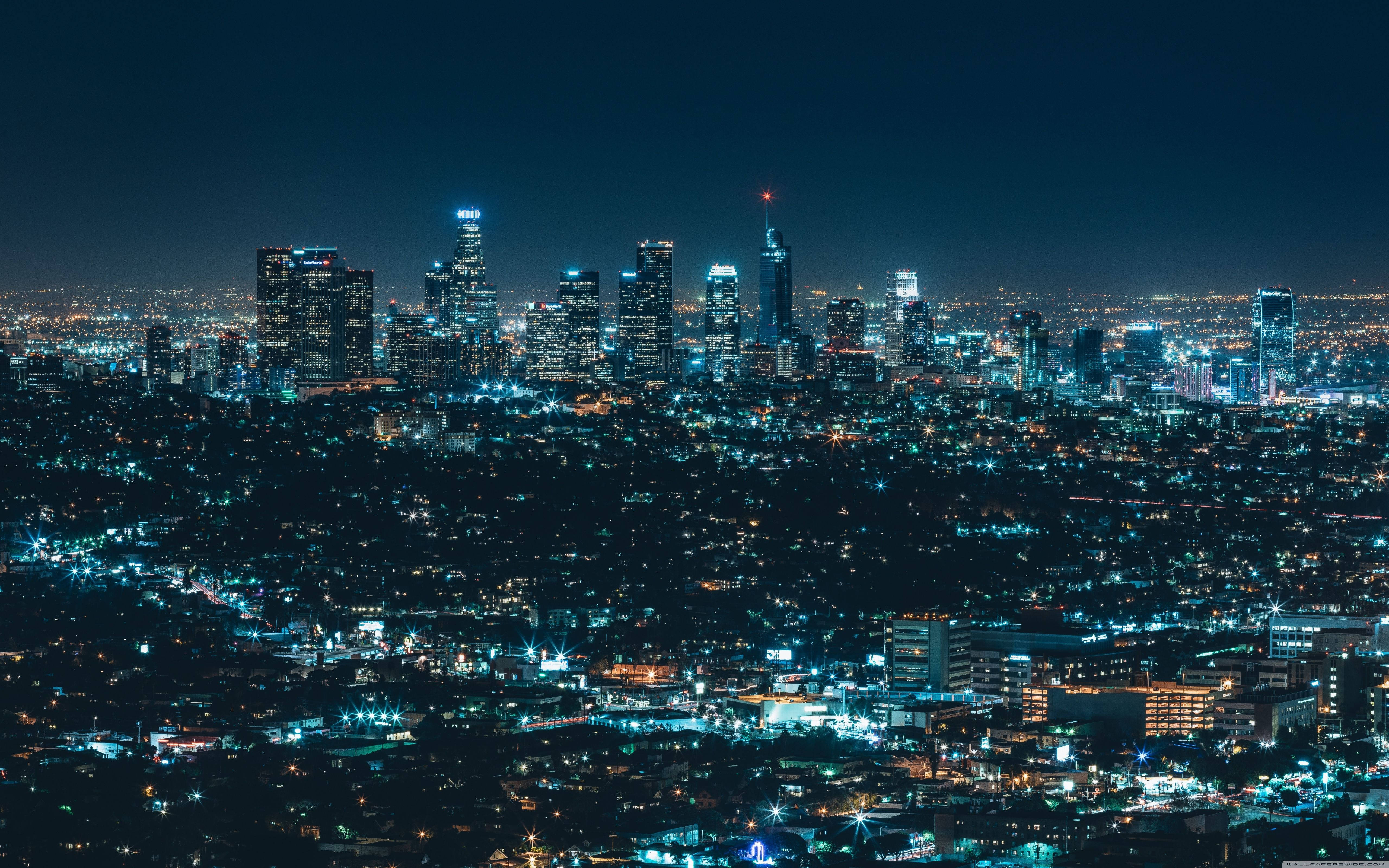 city, skyscrapers, street lights, 5K Desktop Wallpaper