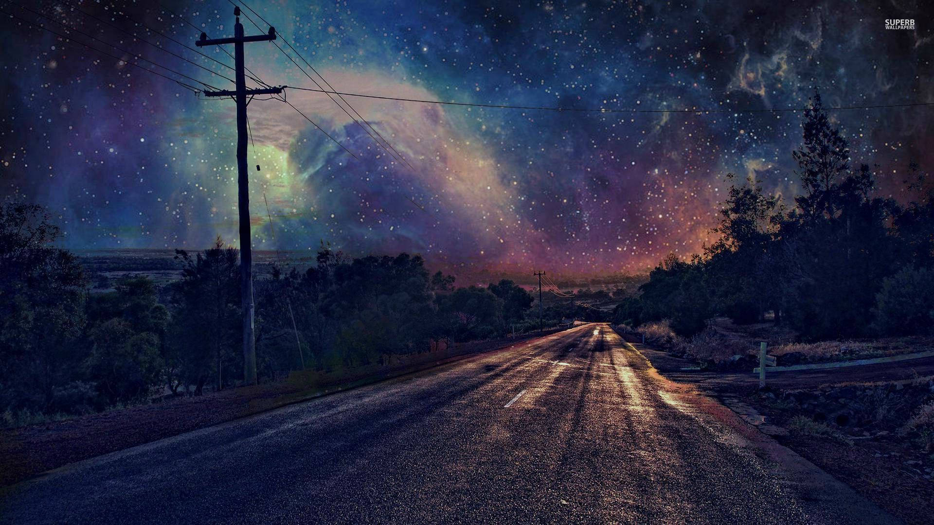psychedelic night sky, vibrant starry sky, glowing nebulae, Full HD Desktop Wallpaper