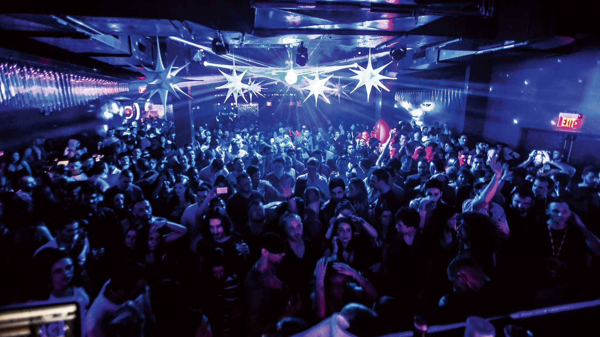 nightclub, flashing starburst lights, blue and purple glow, Full HD Desktop Wallpaper