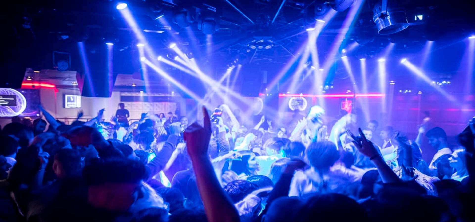 Nightclub, vibrant blue, white laser lights, Full HD Desktop Wallpaper