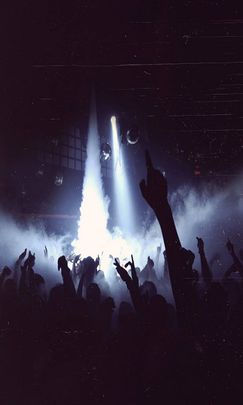 neon lights, concert crowd, stage lights, HD Phone Wallpaper