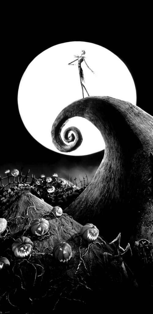 The Nightmare Before Christmas, skeletal figure, full moon, SD Phone Wallpaper