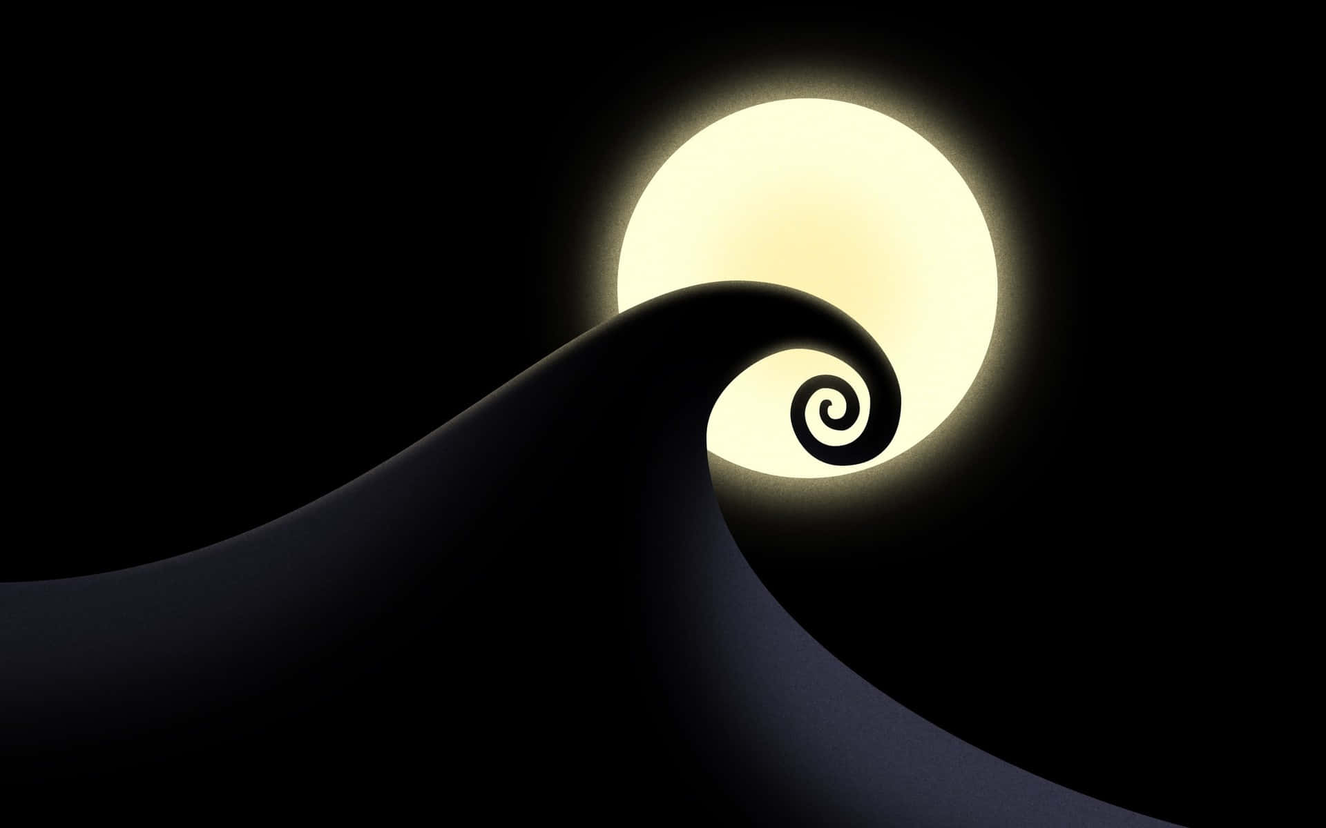 Nightmare Before Christmas, black spiral wave, pale yellow full moon, Full HD Desktop Wallpaper