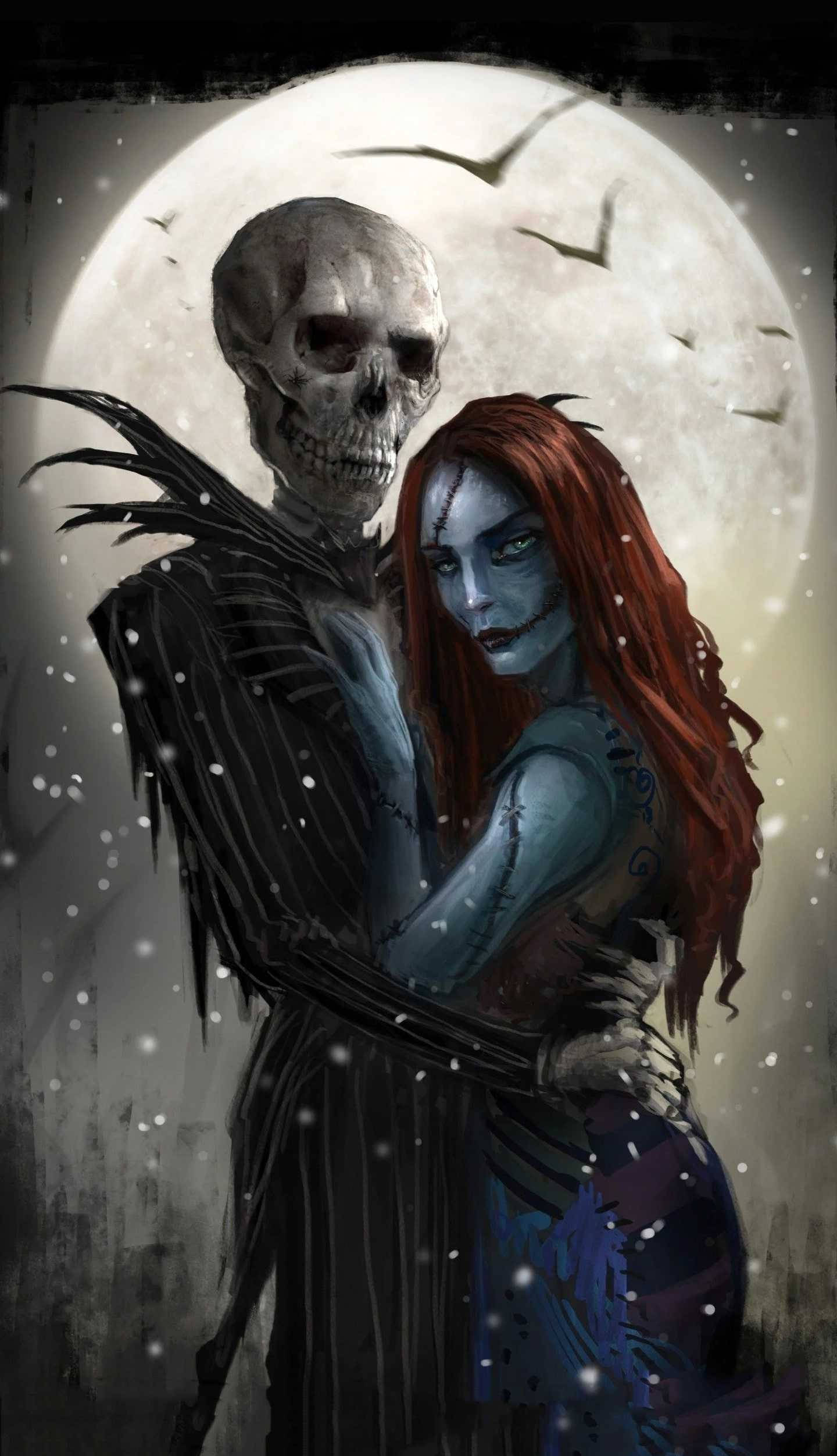 skeletal figure, stitched woman, red hair, Full HD Phone Wallpaper