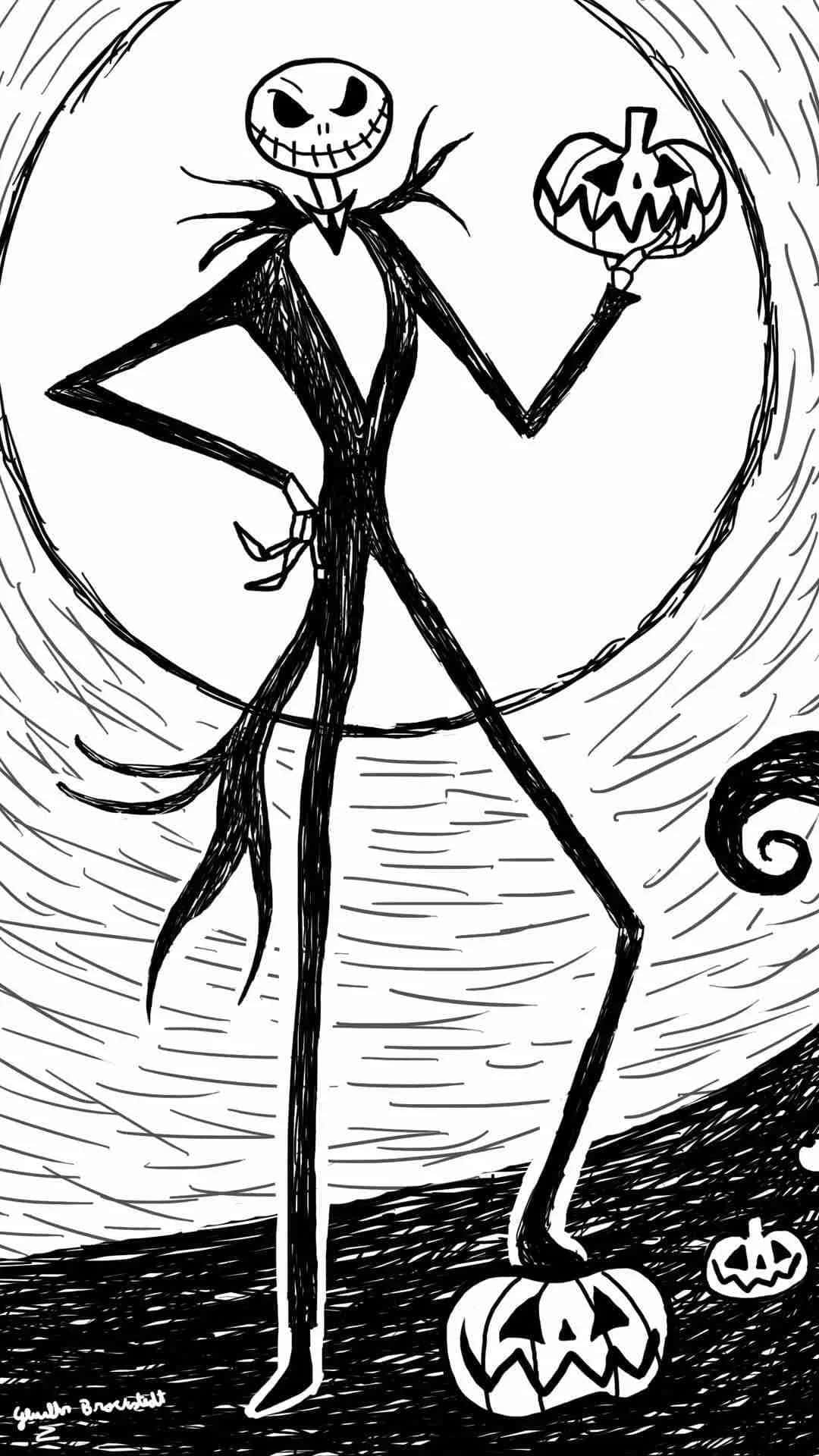 Nightmare Before Christmas Phone, jack-o-lantern head, skeletal figure, Full HD Phone Wallpaper