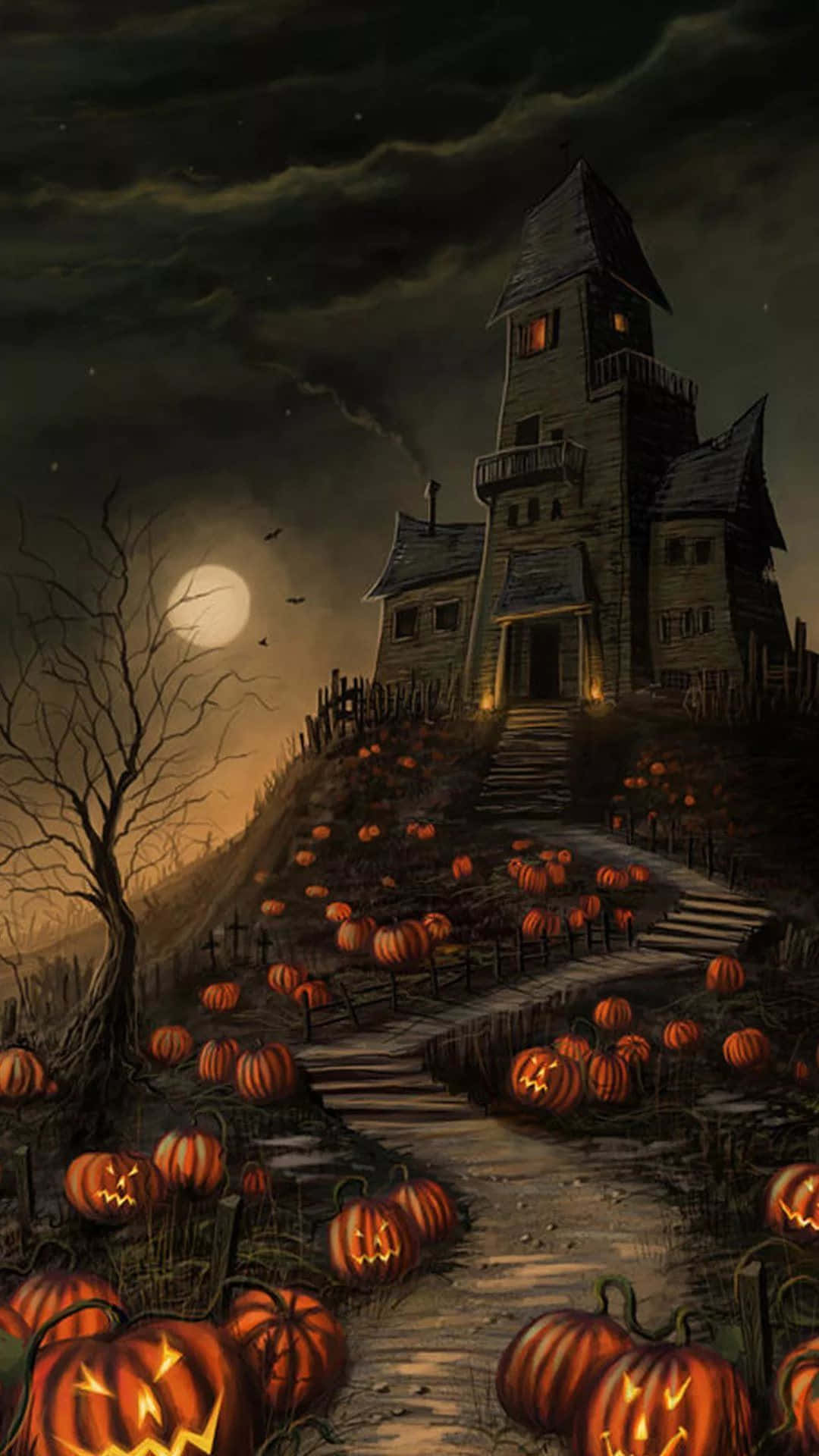 The Nightmare Before Christmas, haunted house, full moon, Full HD Phone Wallpaper
