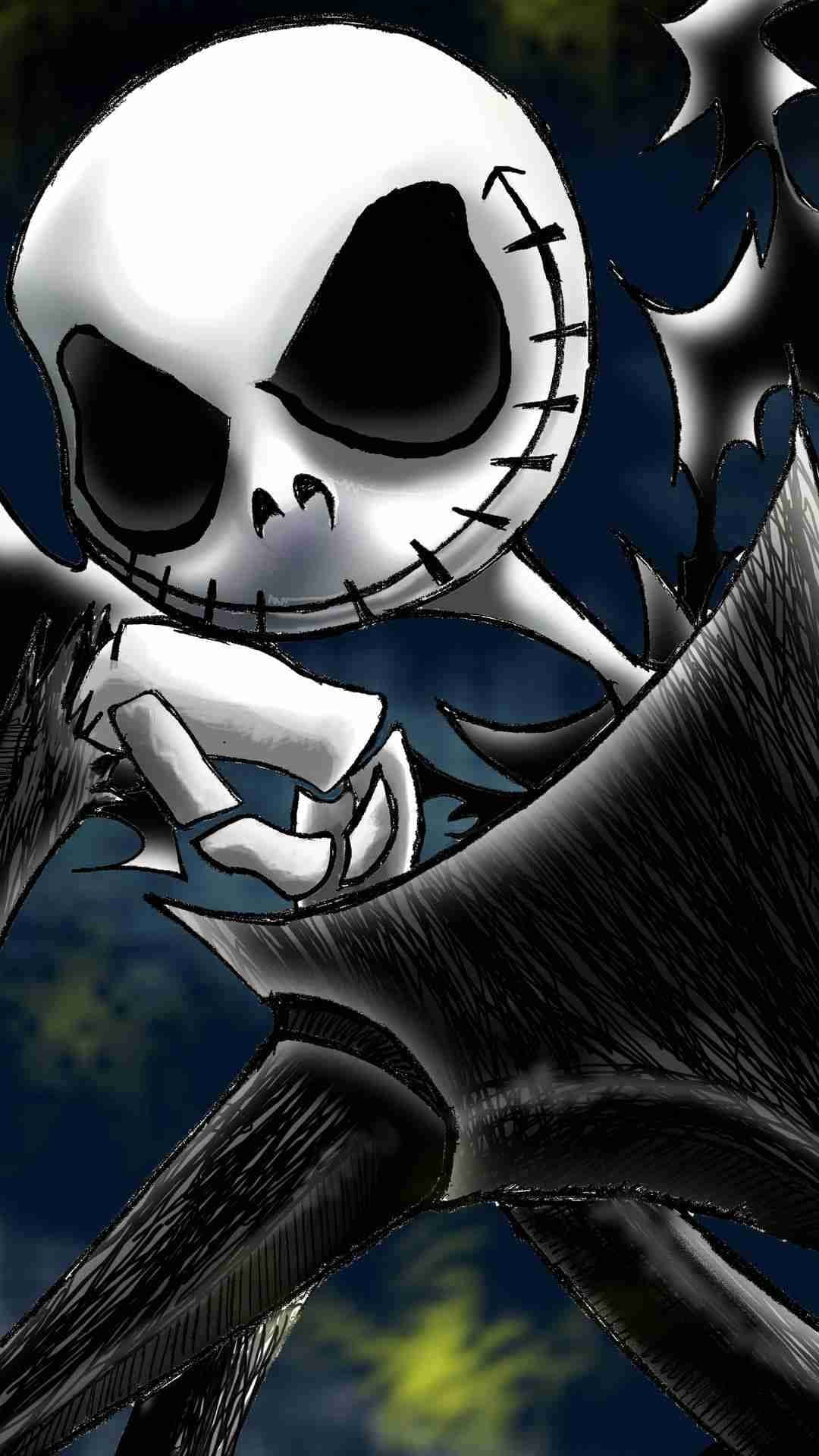 Nightmare Before Christmas, skeletal character, stitched features, Full HD Phone Wallpaper