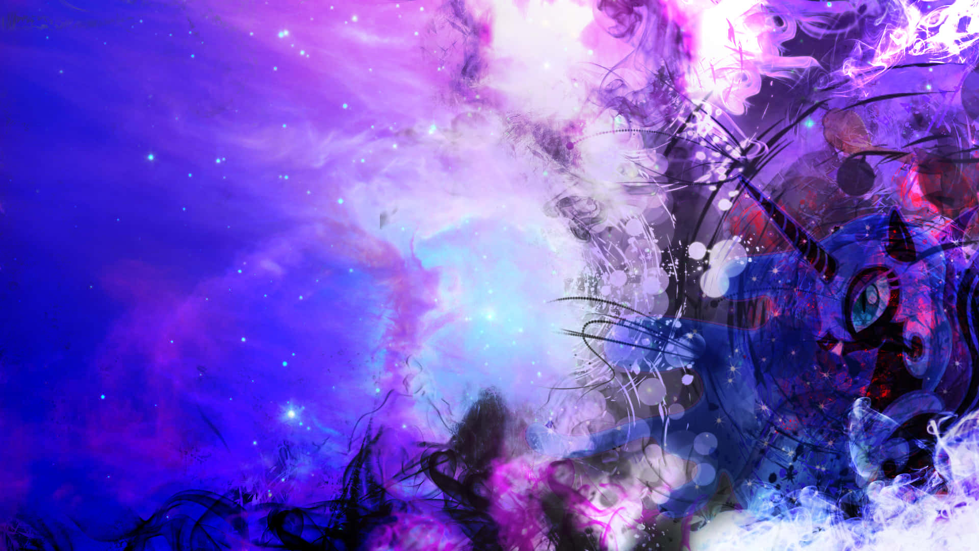 Nightmare Moon, cosmic nebula, electric purples, Full HD Desktop Wallpaper