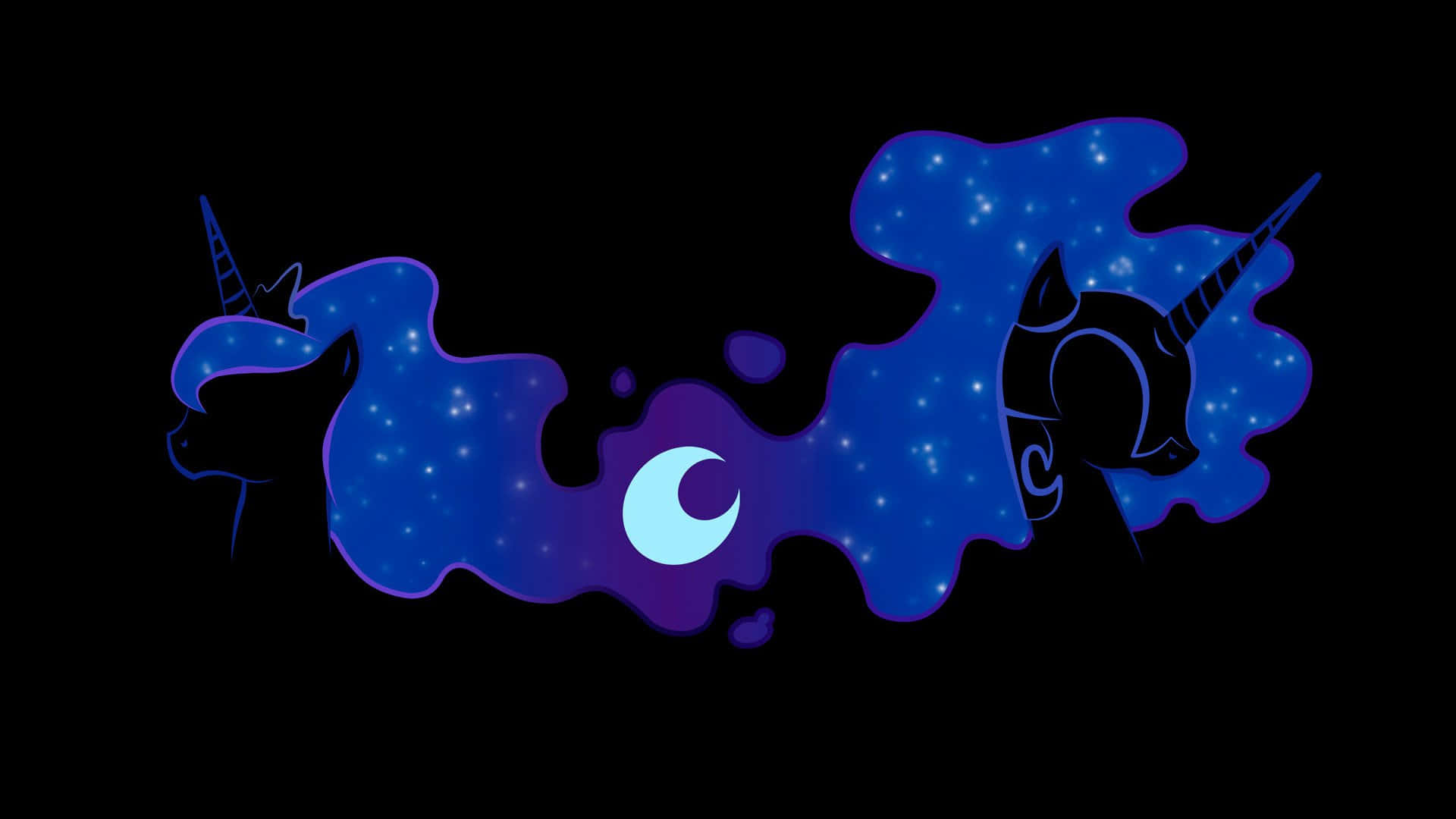 Nightmare Moon, unicorn silhouettes, cosmic nebula, Full HD Desktop Wallpaper