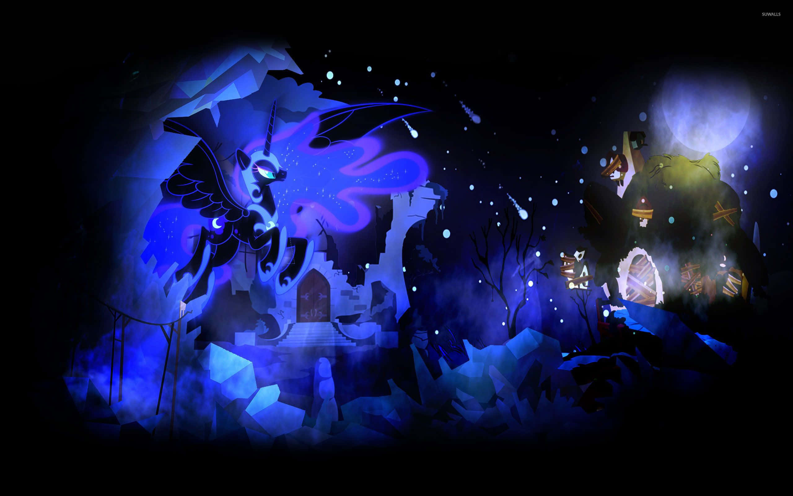 Nightmare Moon, blue unicorn, wings, 2K Desktop Wallpaper