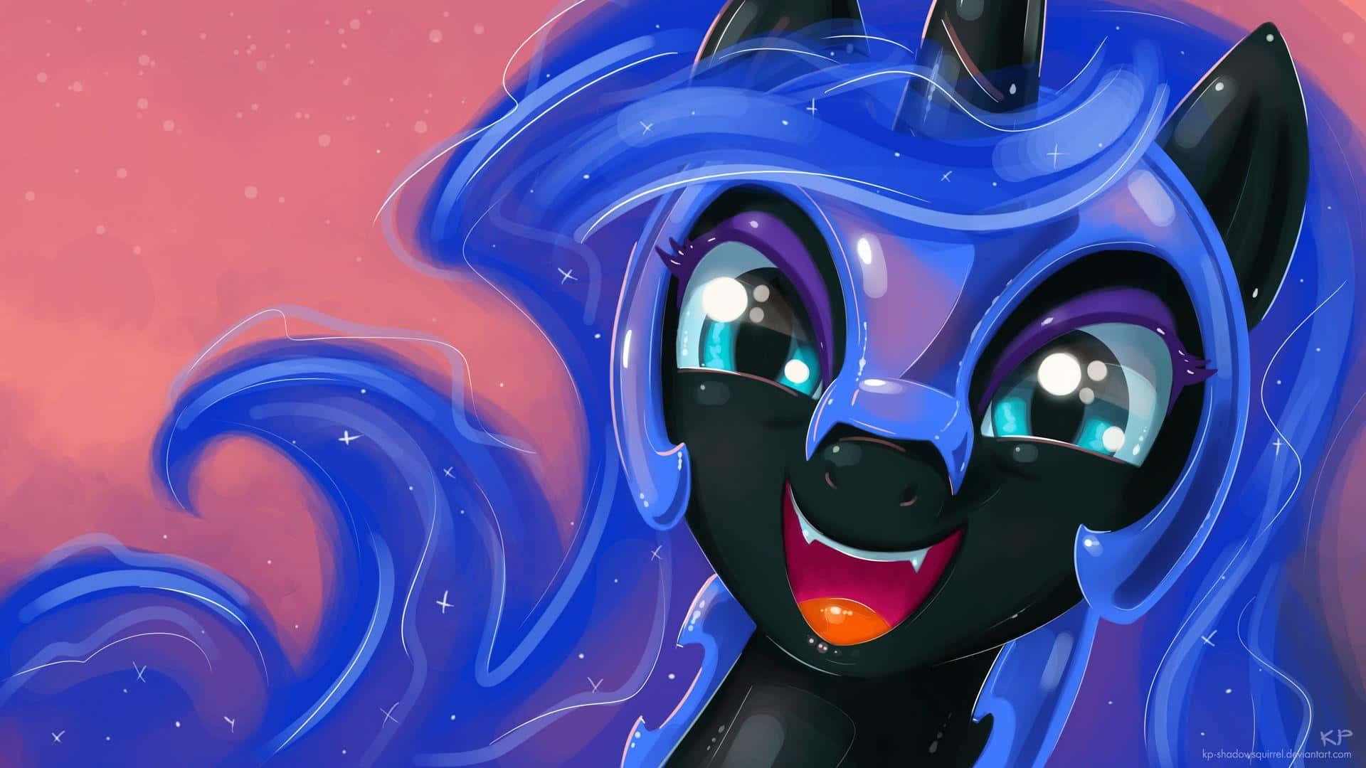 Nightmare Moon, black pony, glowing blue mane, Full HD Desktop Wallpaper