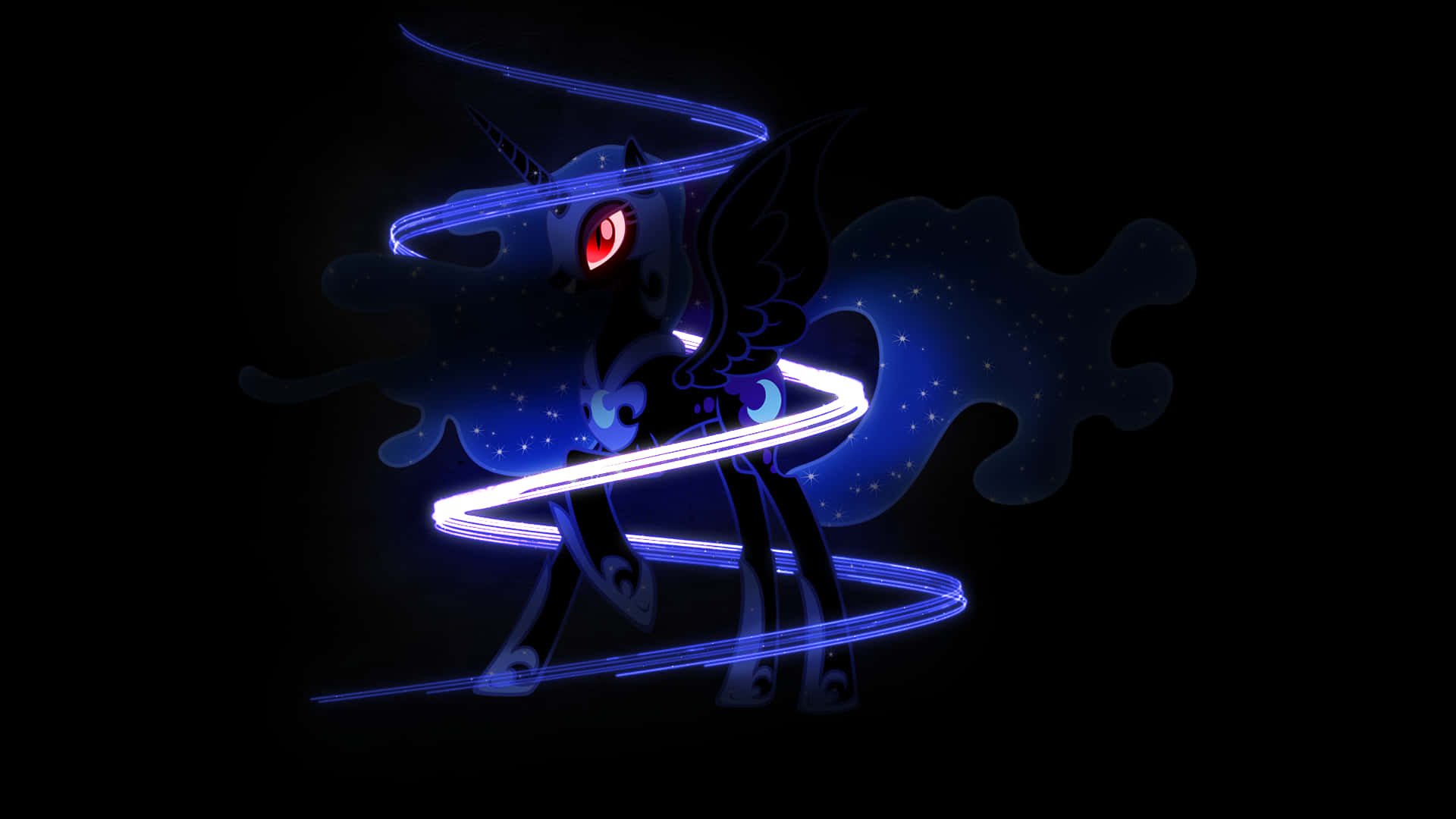Nightmare Moon, dark blue glowing pony, red eyes, Full HD Desktop Wallpaper