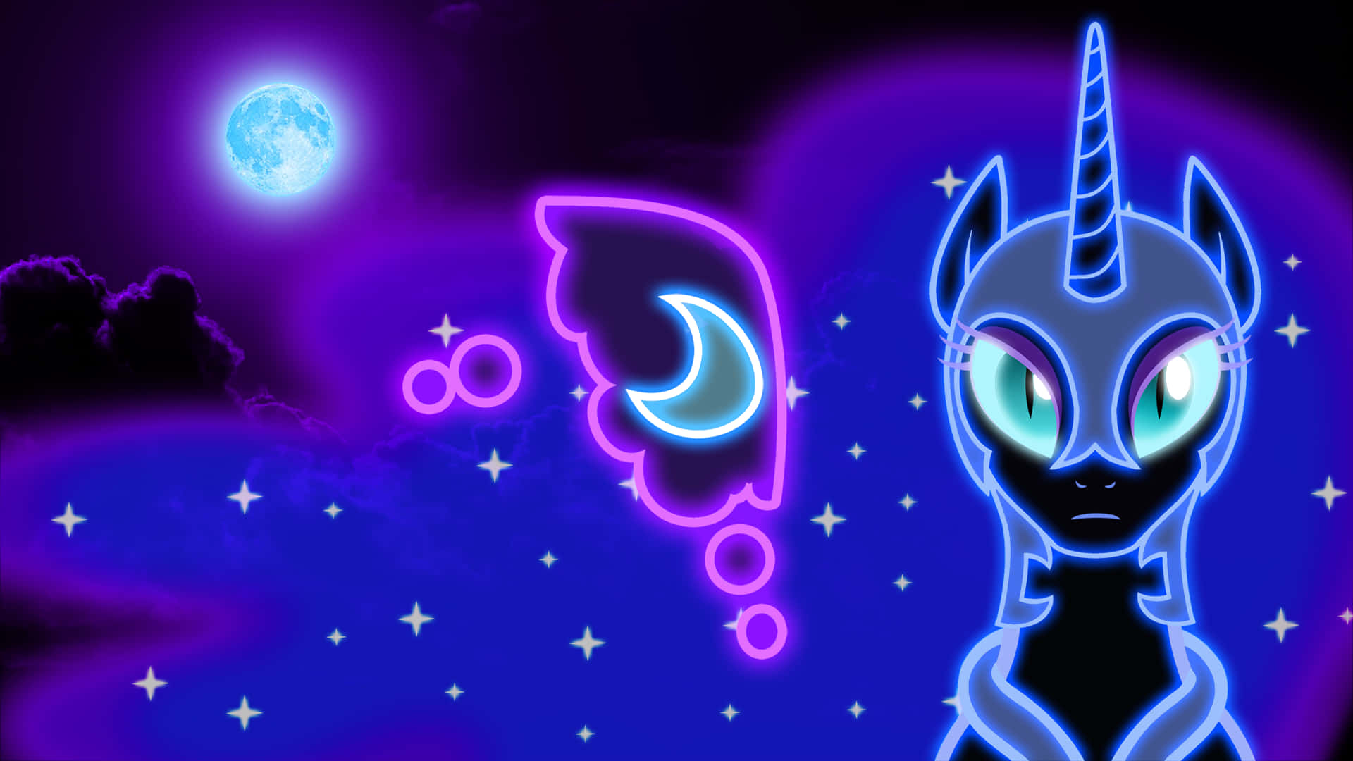 Nightmare Moon, neon unicorn, cyan eyes, Full HD Desktop Wallpaper