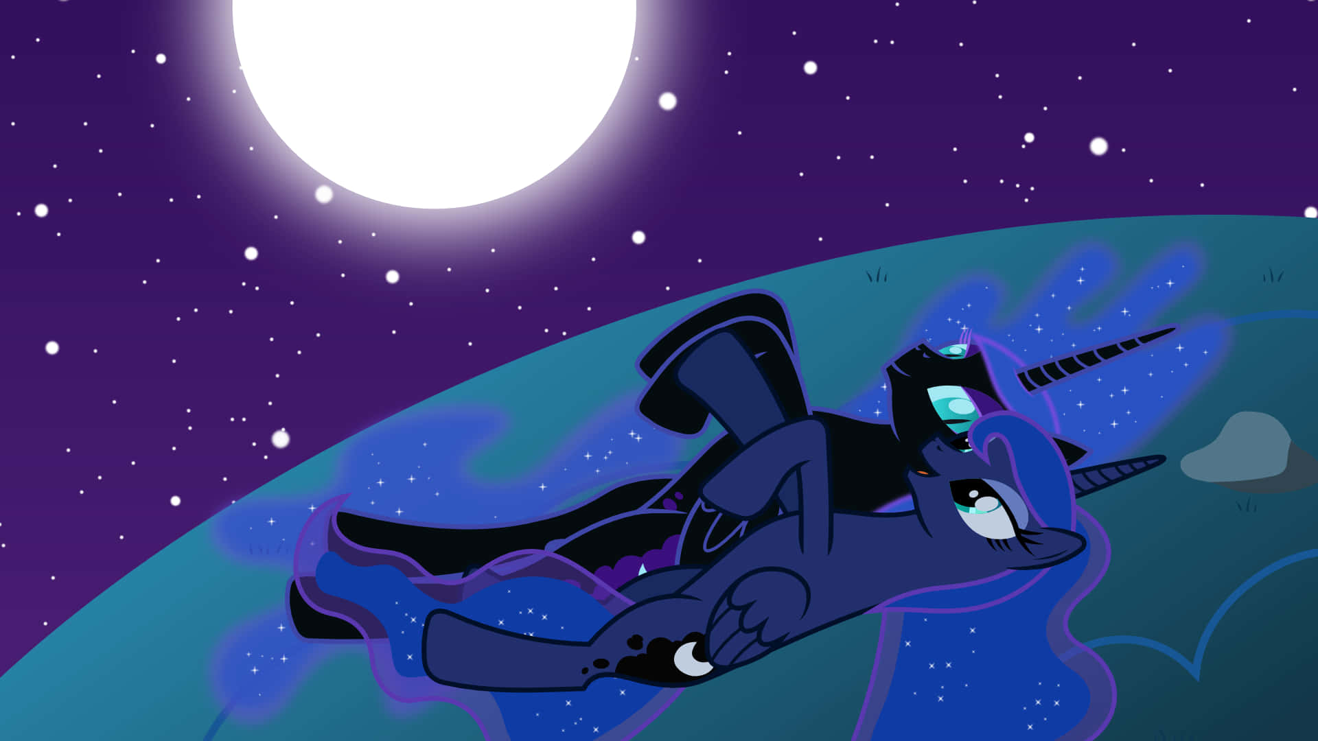 Nightmare Moon, dark blue pony, glowing cyan eyes, Full HD Desktop Wallpaper