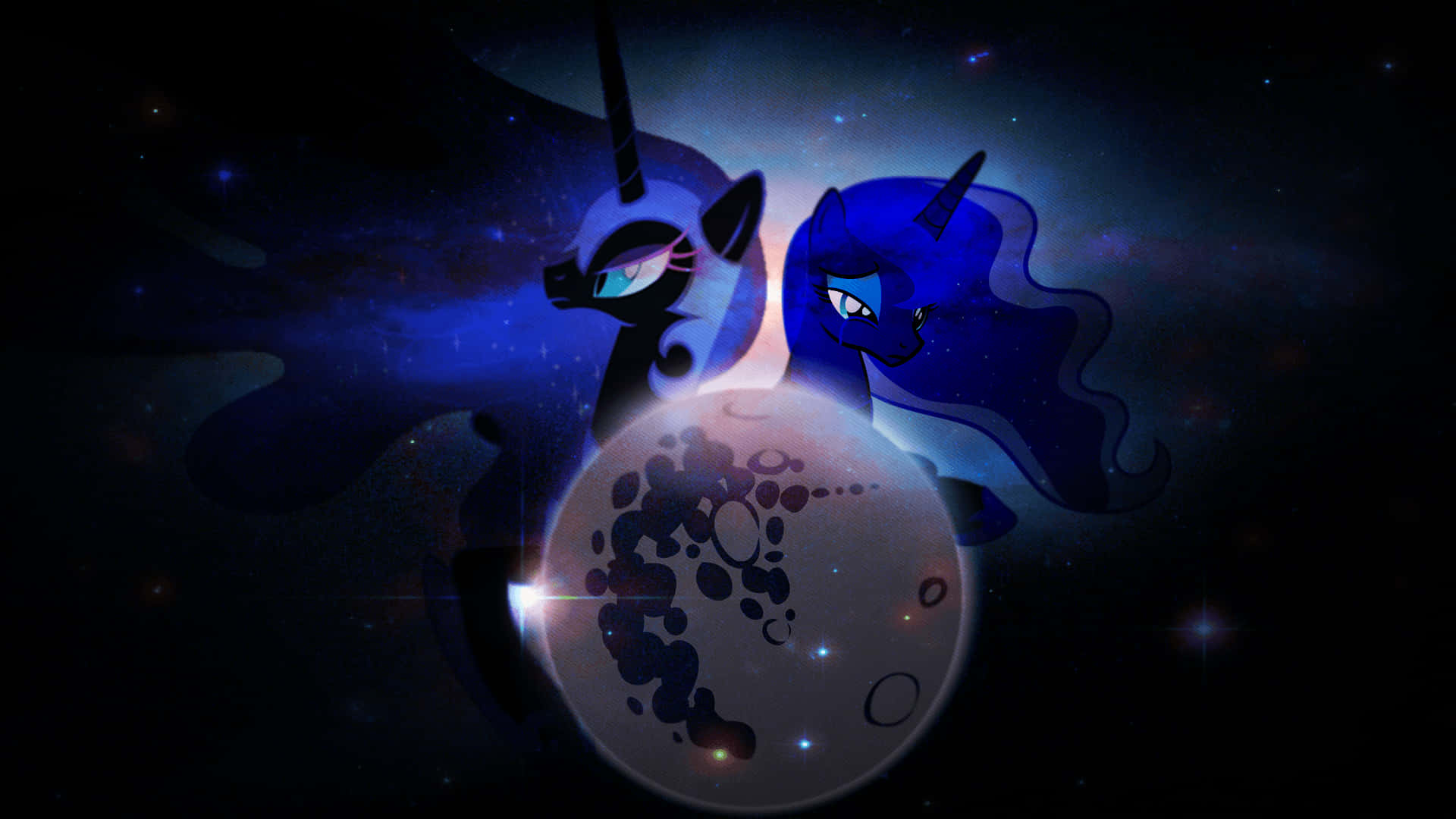 Nightmare Moon, blue unicorns, glowing eyes, Full HD Desktop Wallpaper