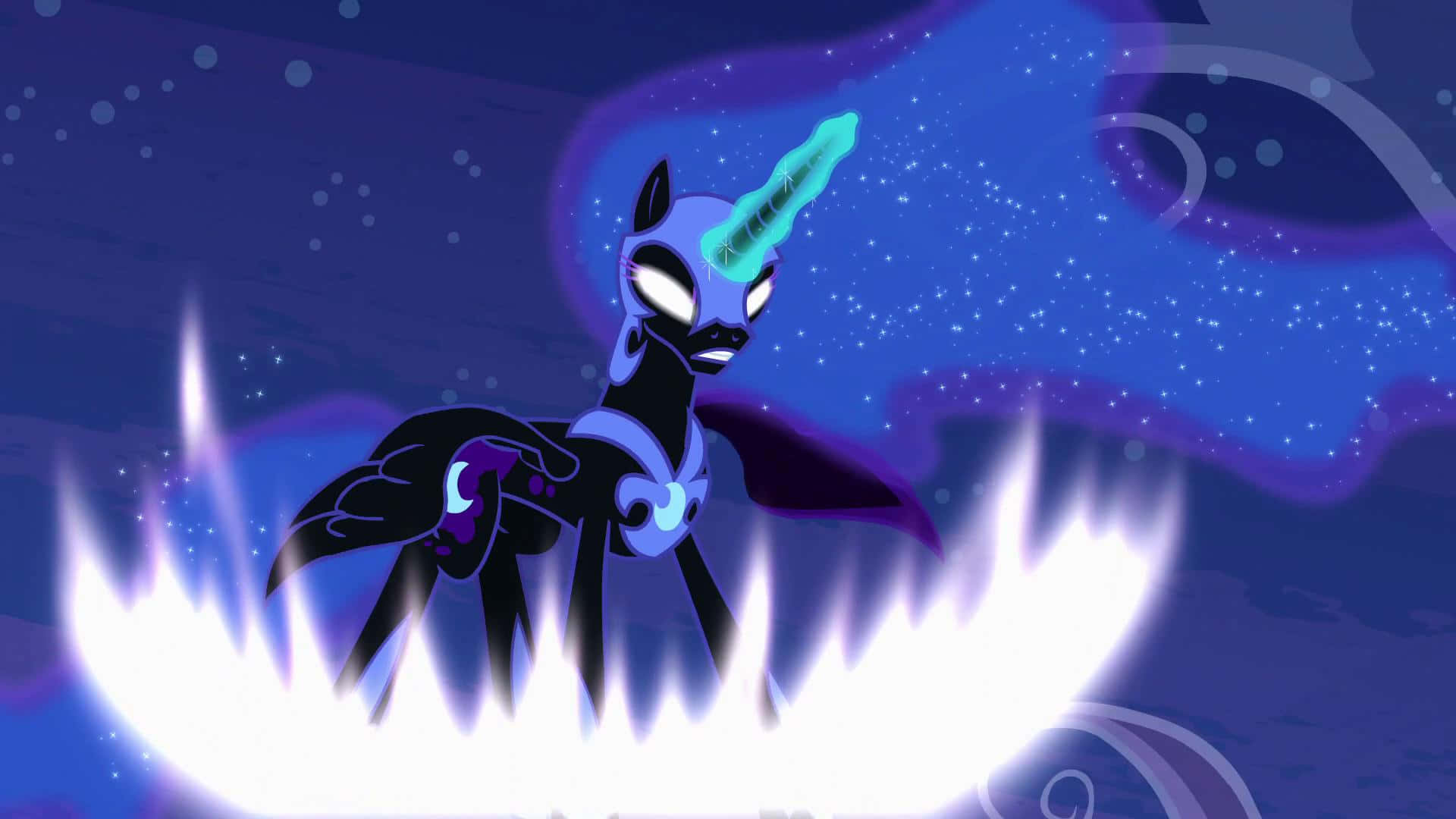 Nightmare Moon, crescent moon, cosmic clouds, Full HD Desktop Wallpaper